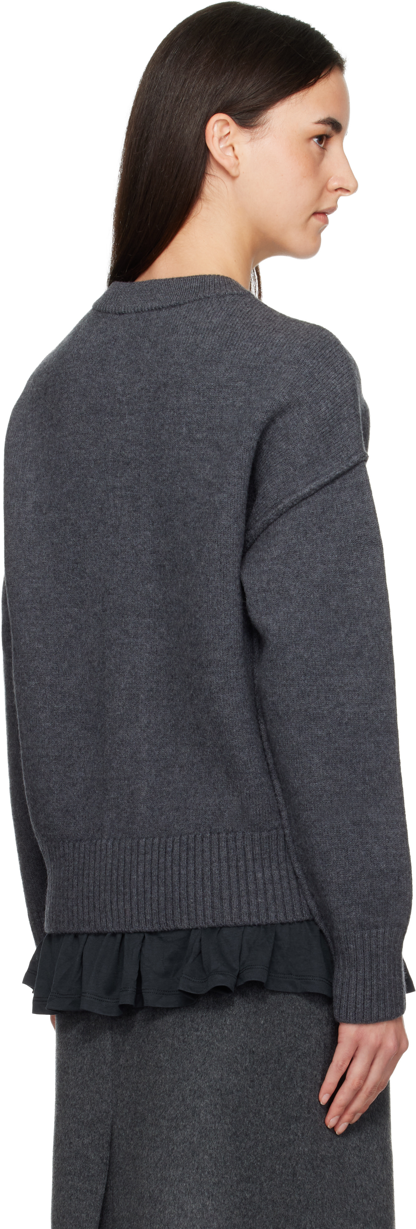 AMI Paris: Gray Felted Merino Wool Knit Ami de Coeur Cardigan | SSENSE