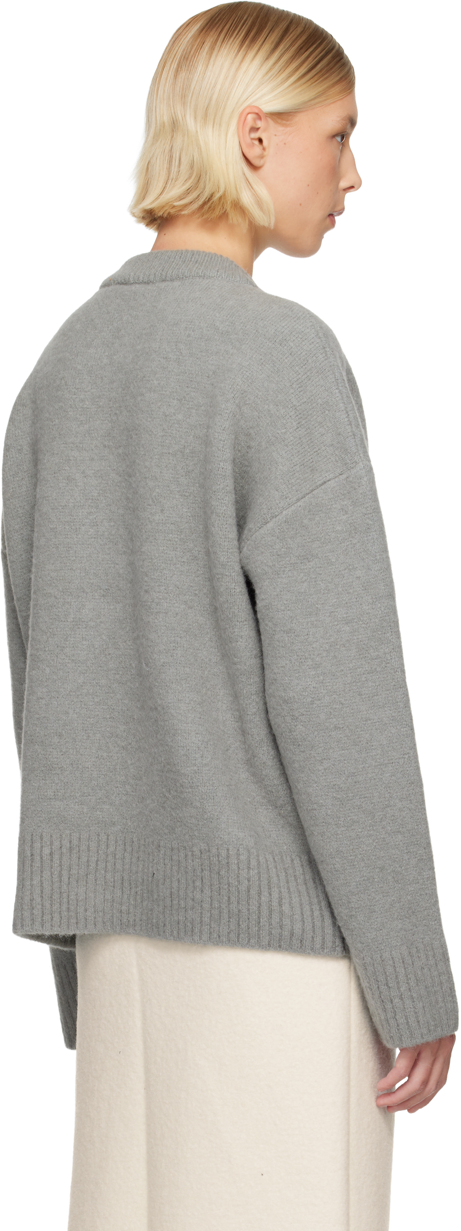 AMI Paris: Gray Alpaca Ami de Coeur Cardigan | SSENSE China