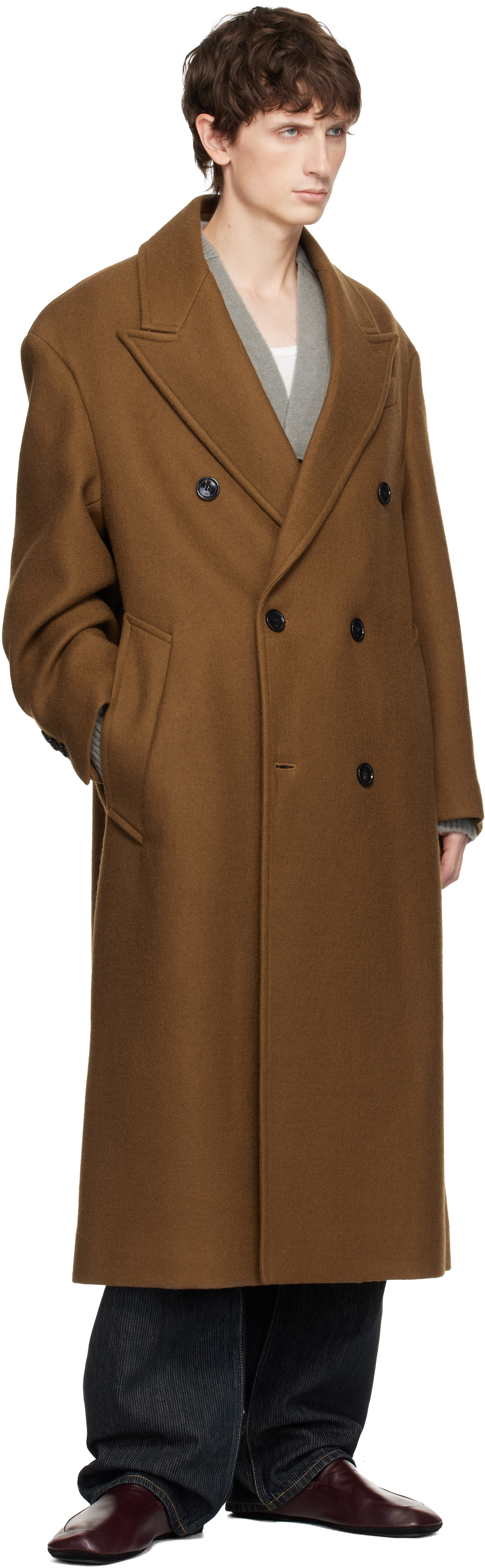 AMI PARIS ダブルブレストコート　sacai イーヴォ emmety AMI Paris: Brown Wool Double Breasted Long Coat | SSENSE