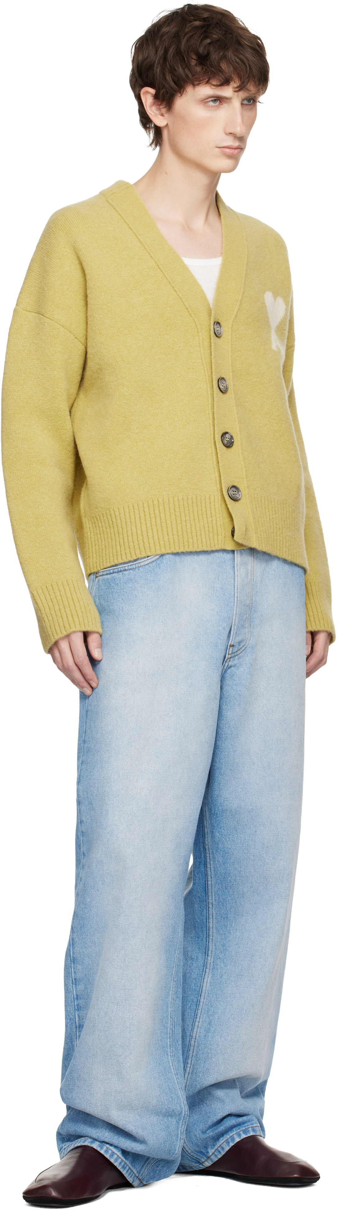 AMI Paris: Yellow Alpaca Ami De Coeur Cardigan | SSENSE Australia