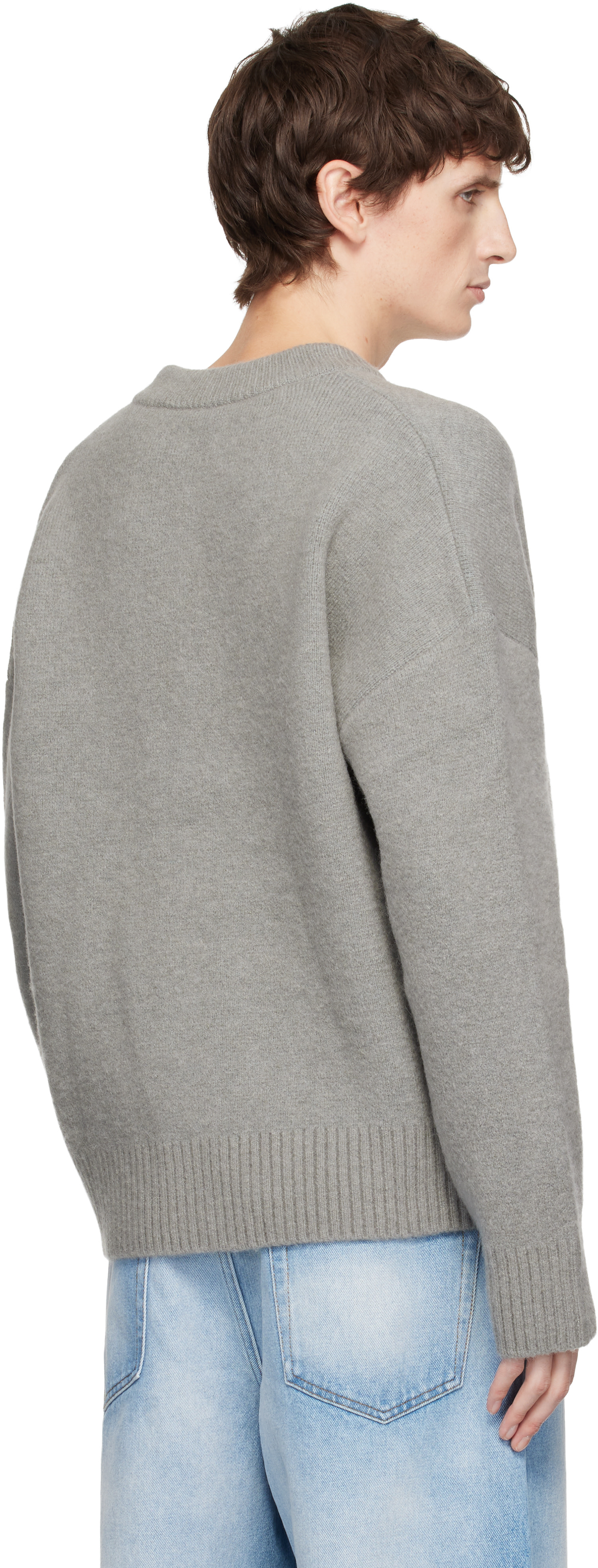 AMI Paris: Gray Alpaca Ami de Coeur Cardigan | SSENSE Canada