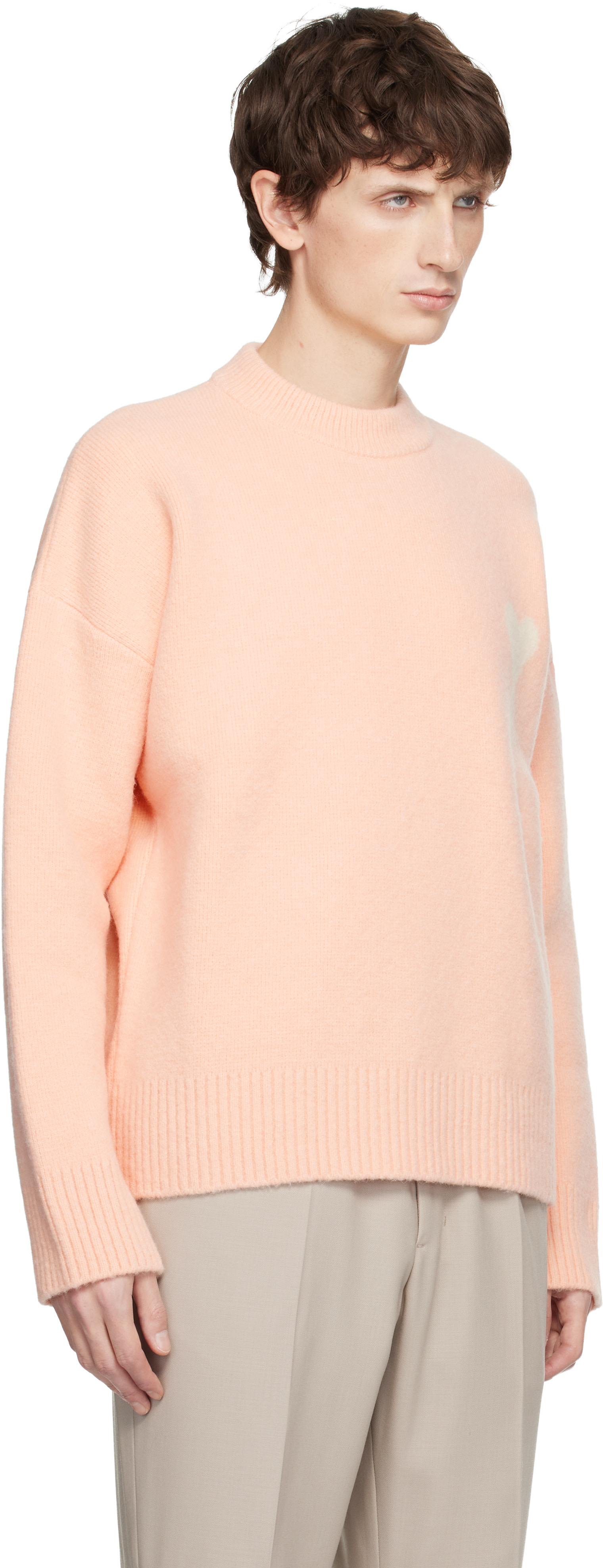 AMI Paris: Pink Alpaca Ami de Coeur Crewneck Sweater | SSENSE Canada
