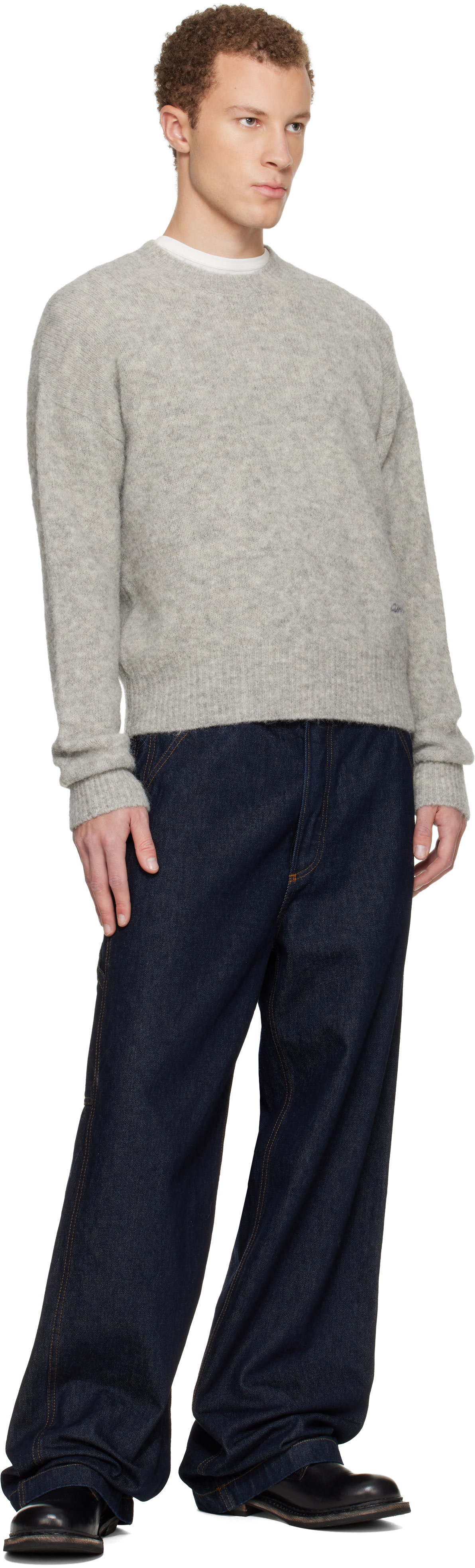 ami paris ニット　グレー HEATHER GREY/RED Grey Wool Ami De Coeur Crewneck Sweater | AMI PARIS