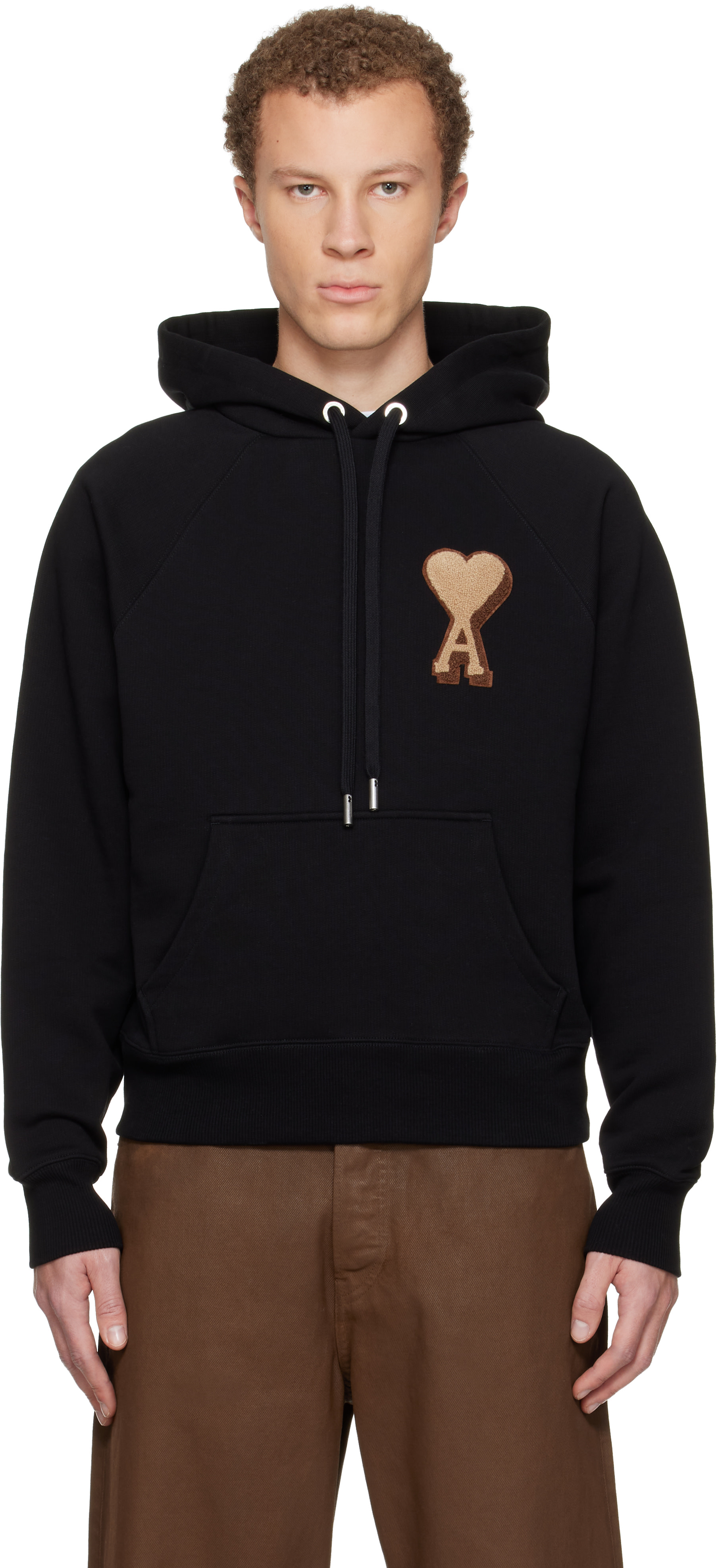 AMI Paris: Black Cotton Ami de Coeur Hoodie | SSENSE