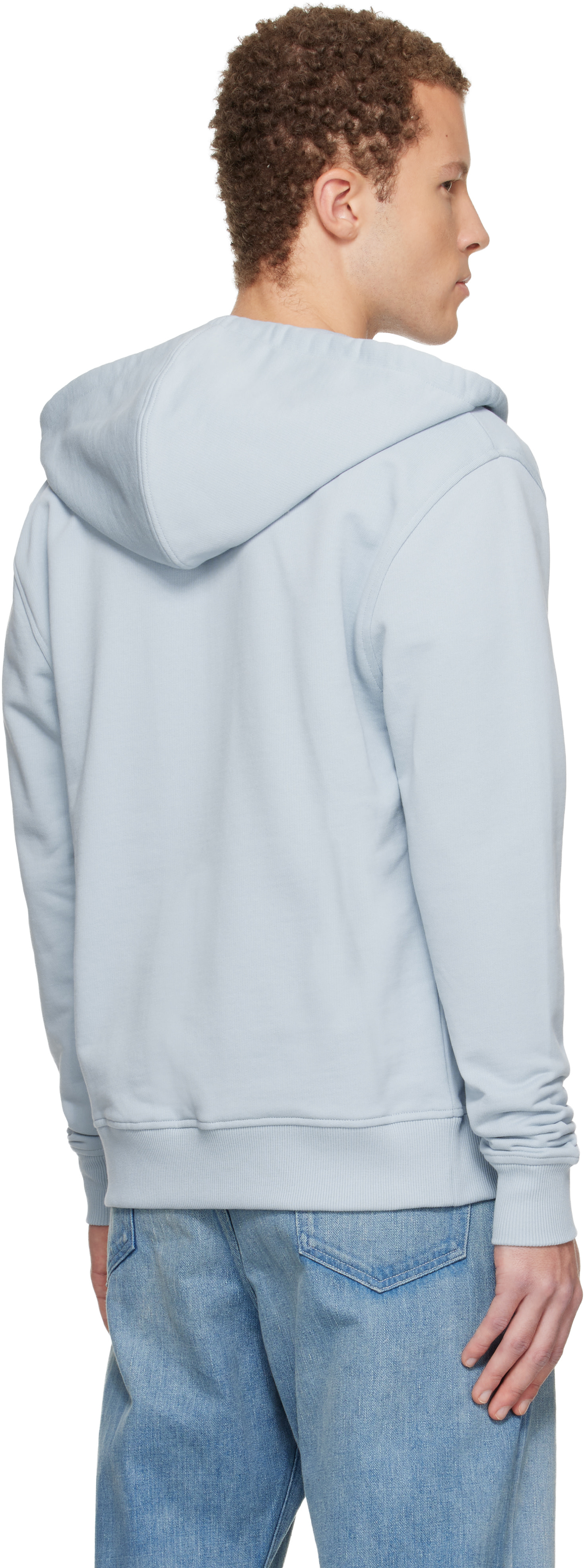 AMI Paris: Blue Cotton Zipped Ami de Coeur Hoodie | SSENSE Canada