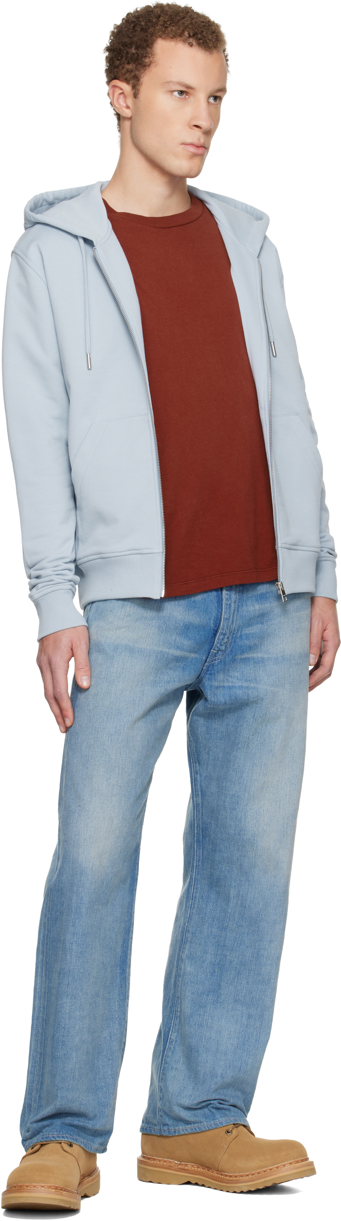 AMI Paris: Blue Cotton Zipped Ami de Coeur Hoodie | SSENSE Canada