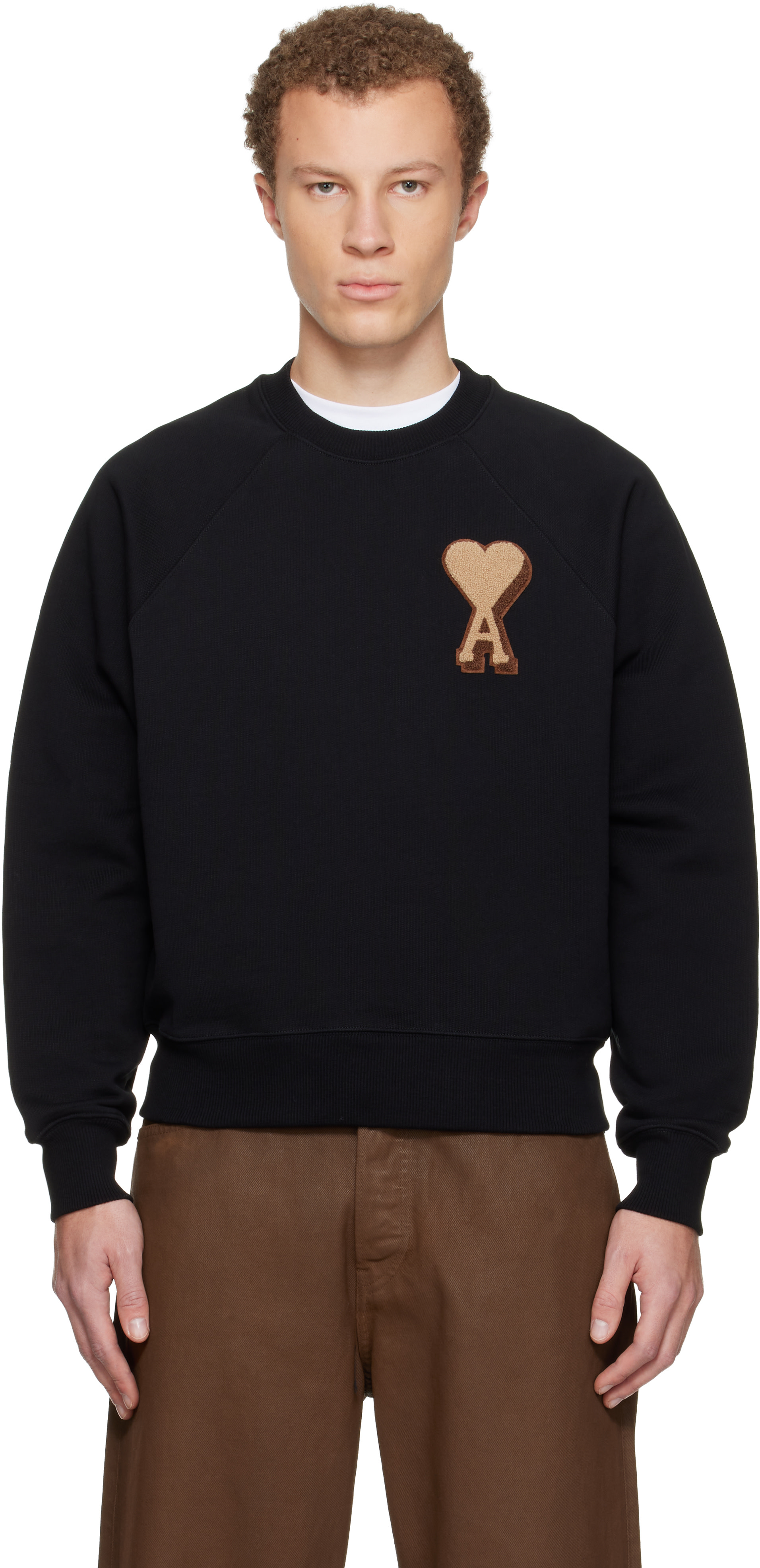 AMI Paris: Black Cotton Ami de Coeur Sweatshirt | SSENSE Canada