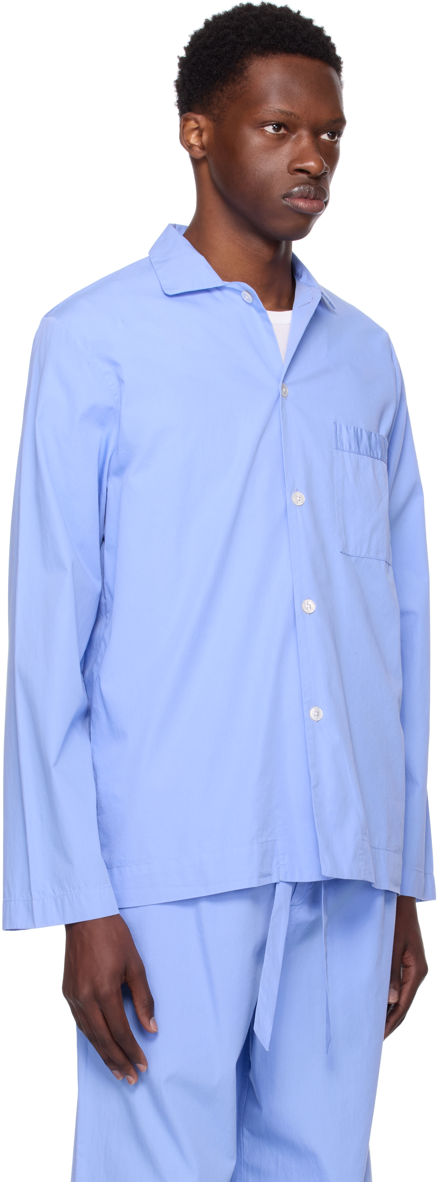 Tekla: Blue Poplin Long Sleeve Pyjama Shirt | SSENSE