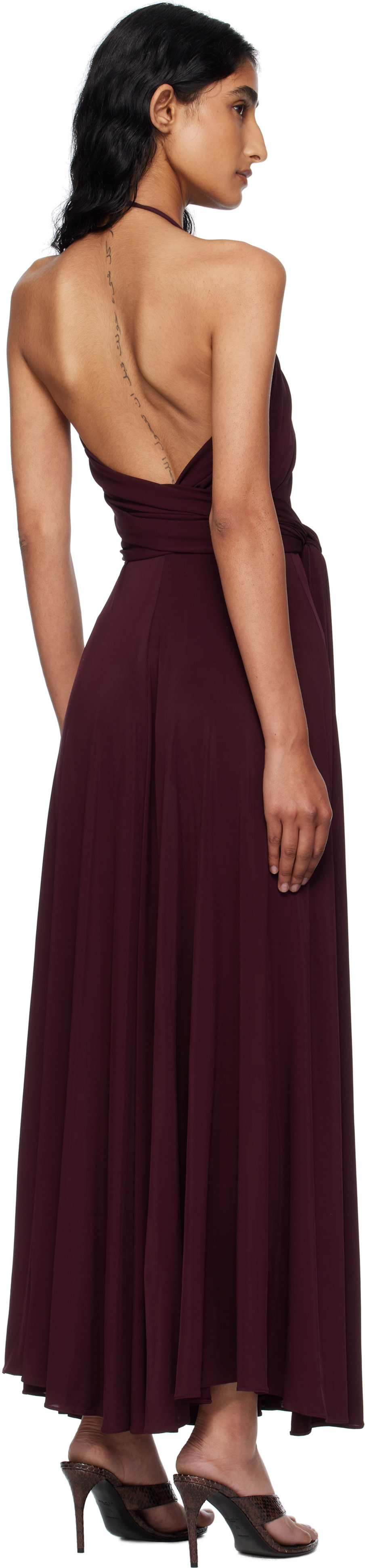 ALAA: Burgundy Soft Jersey Cross Maxi Dress | SSENSE Spain