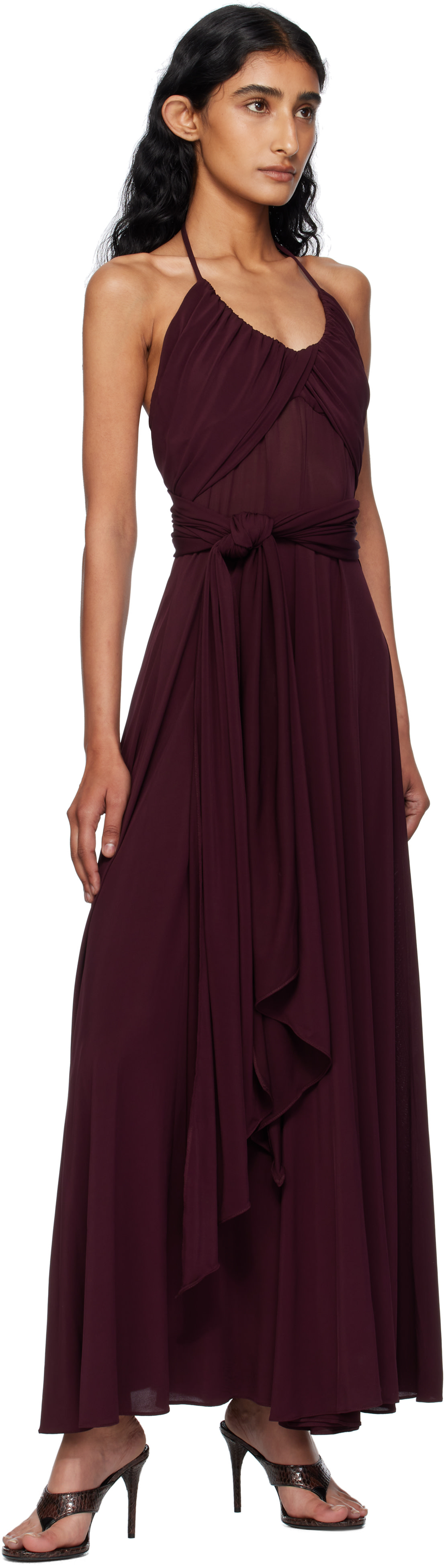 Alaa Burgundy Soft Jersey Cross Maxi Dress Alaa Burgundy Soft Jersey Cross Maxi Dress