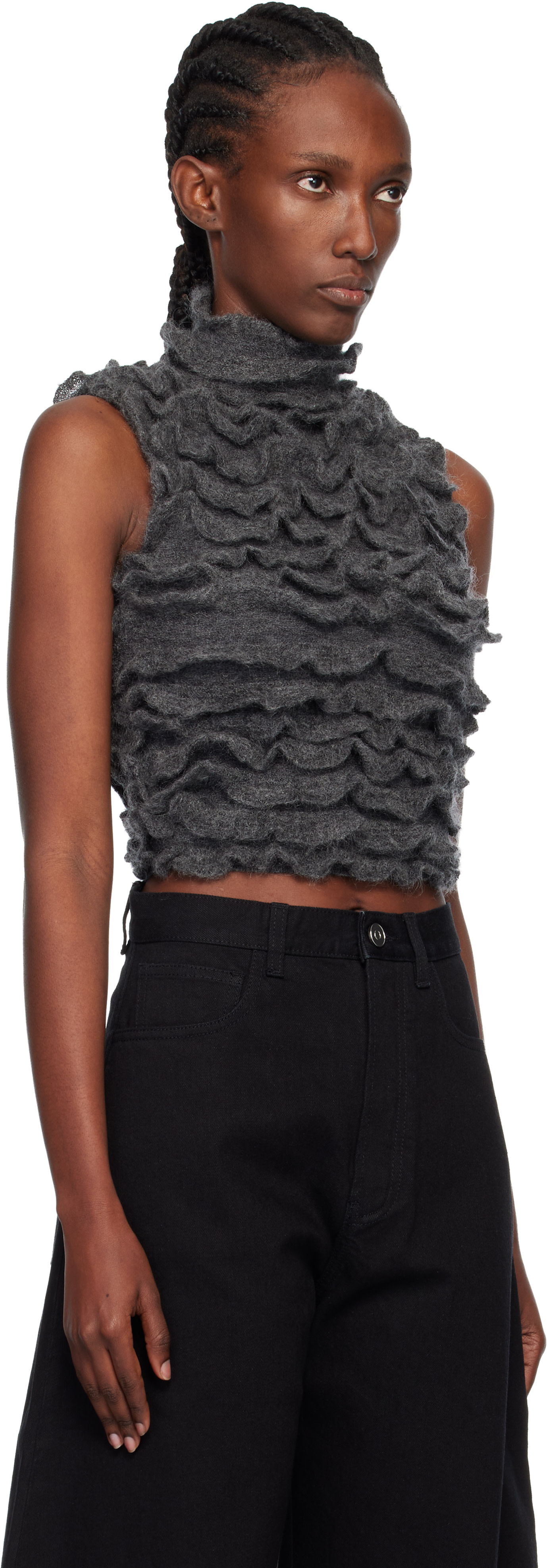 ALAÏA - Gilet gris à volants