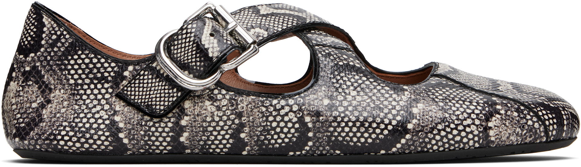 ALAÏA: ブラック＆ホワイト Criss Cross Snake フラットシューズ
