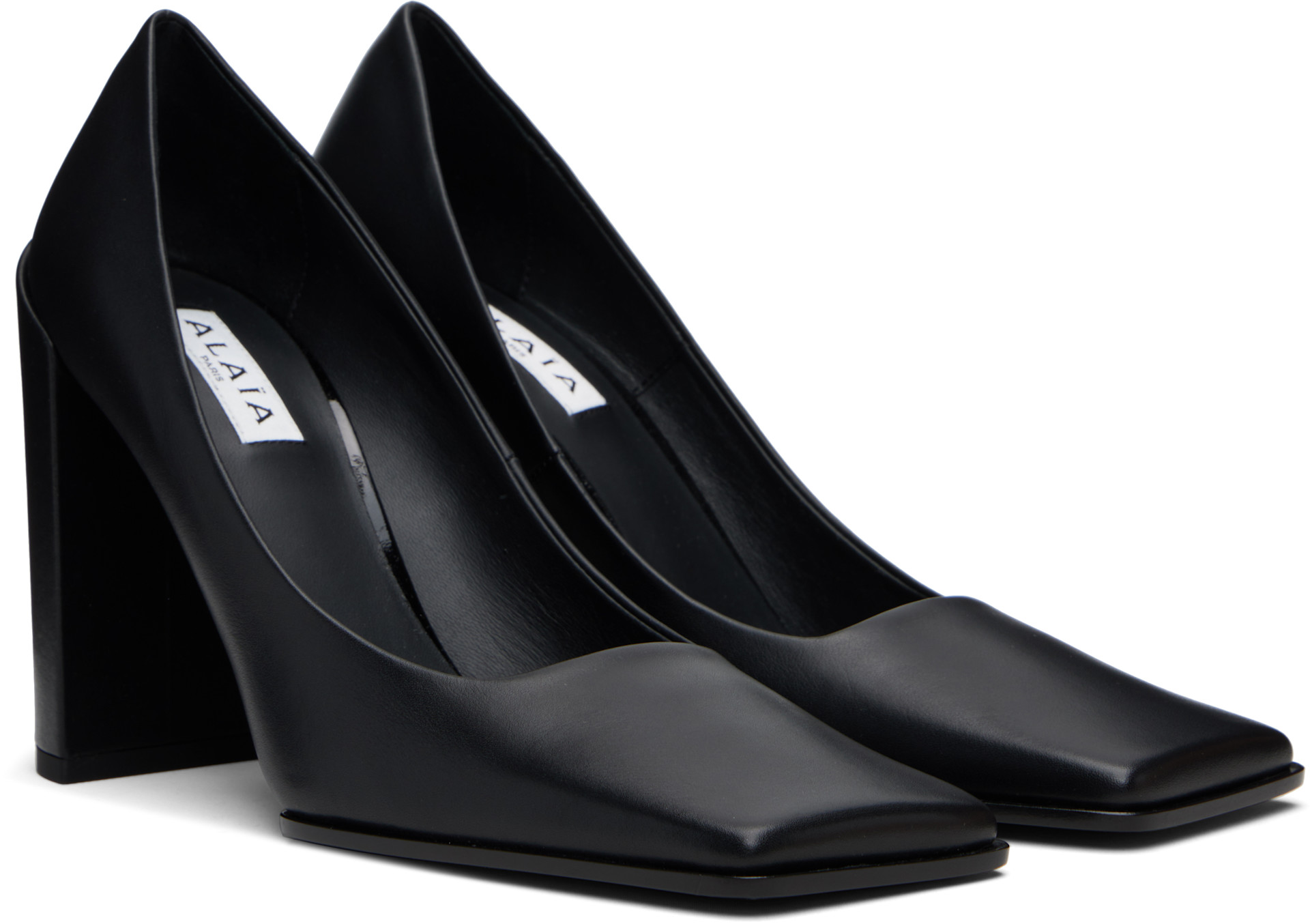 ALAÏA: Black Shiny Calf 90 Heels | SSENSE
