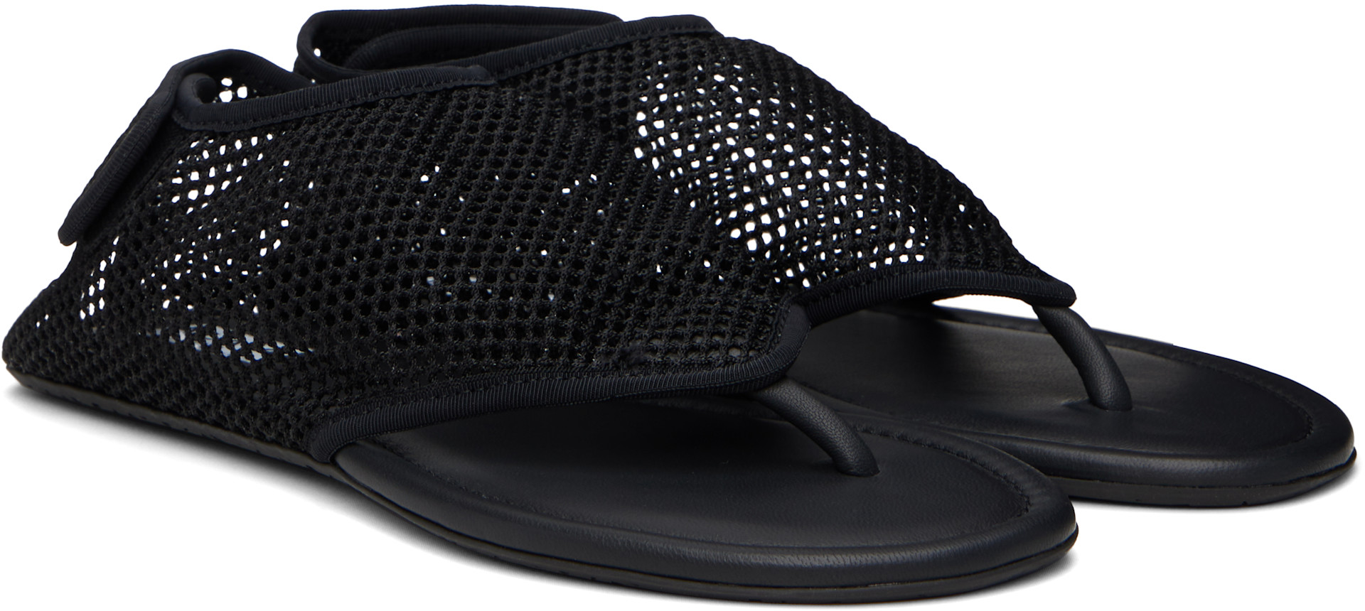 ALAÏA: Black Thong Fishnet Sandals | SSENSE