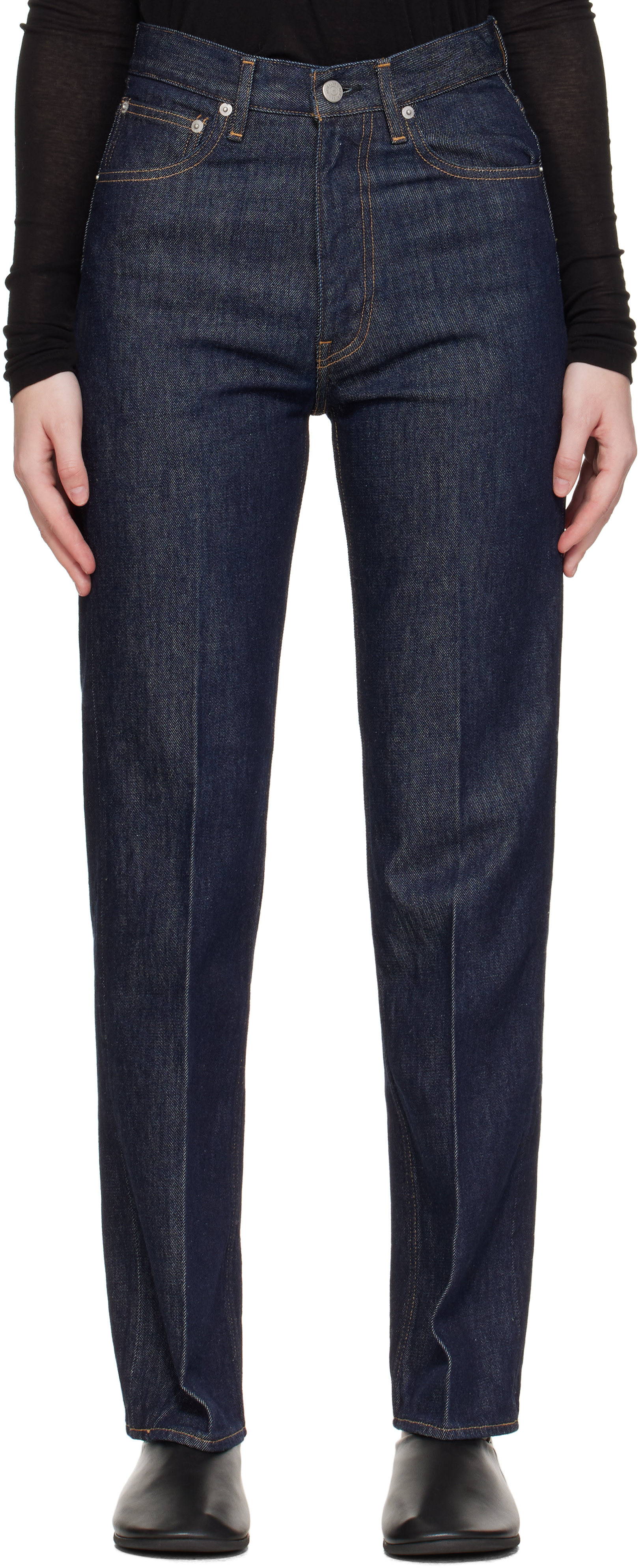 AURALEE: Indigo Hard Twist Denim 5P Jeans | SSENSE