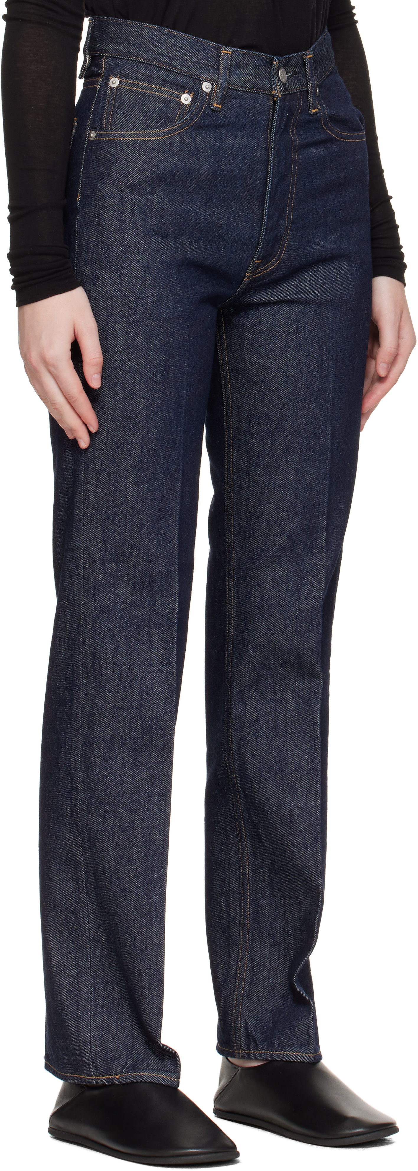 AURALEE: Indigo Hard Twist Denim 5P Jeans | SSENSE