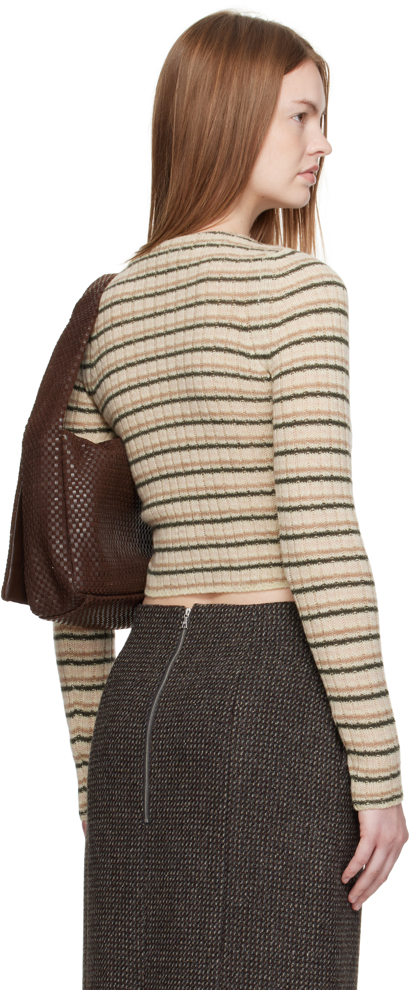 AURALEE: Beige Shetland Wool Cashmere Rib Knit Boat-Neck Sweater
