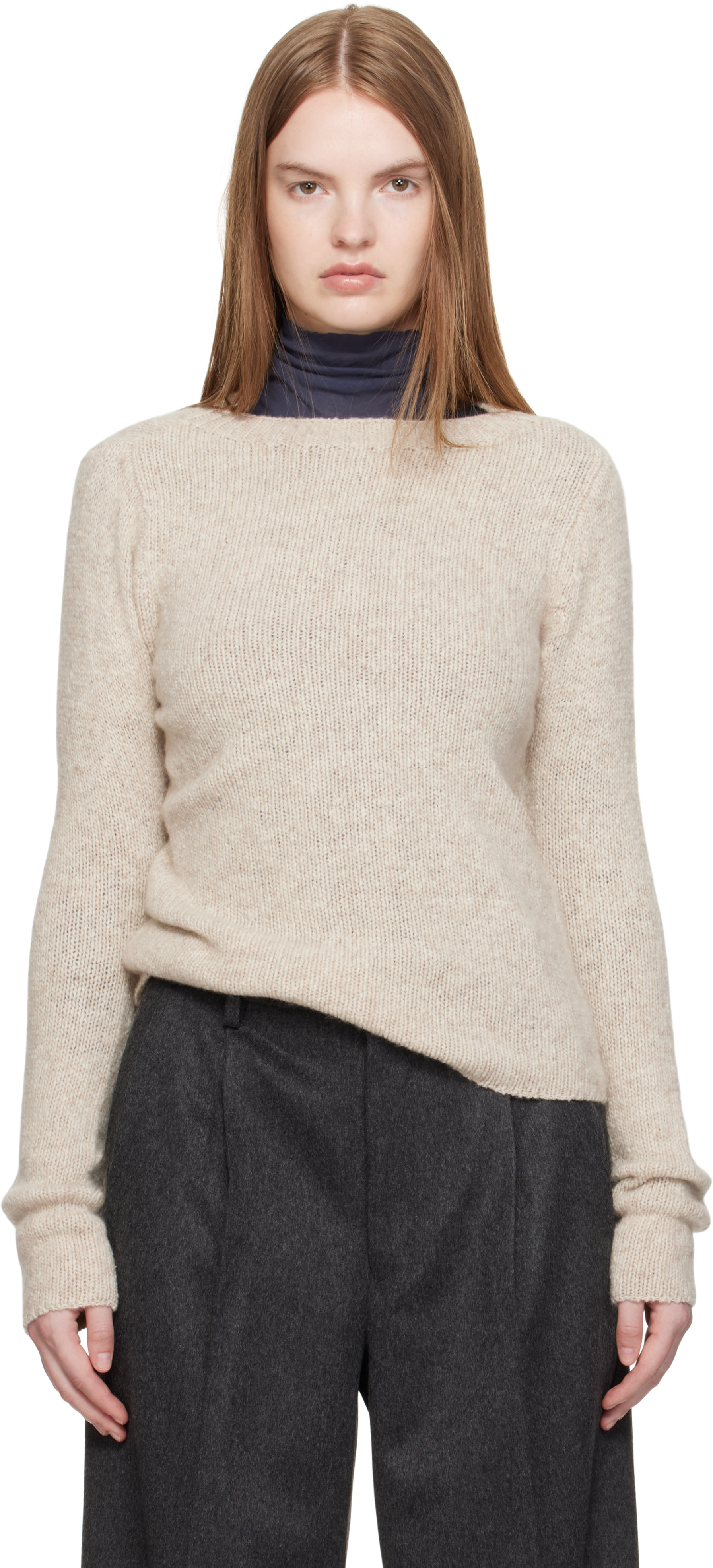 AURALEE - Pull beige en tricot de cachemire