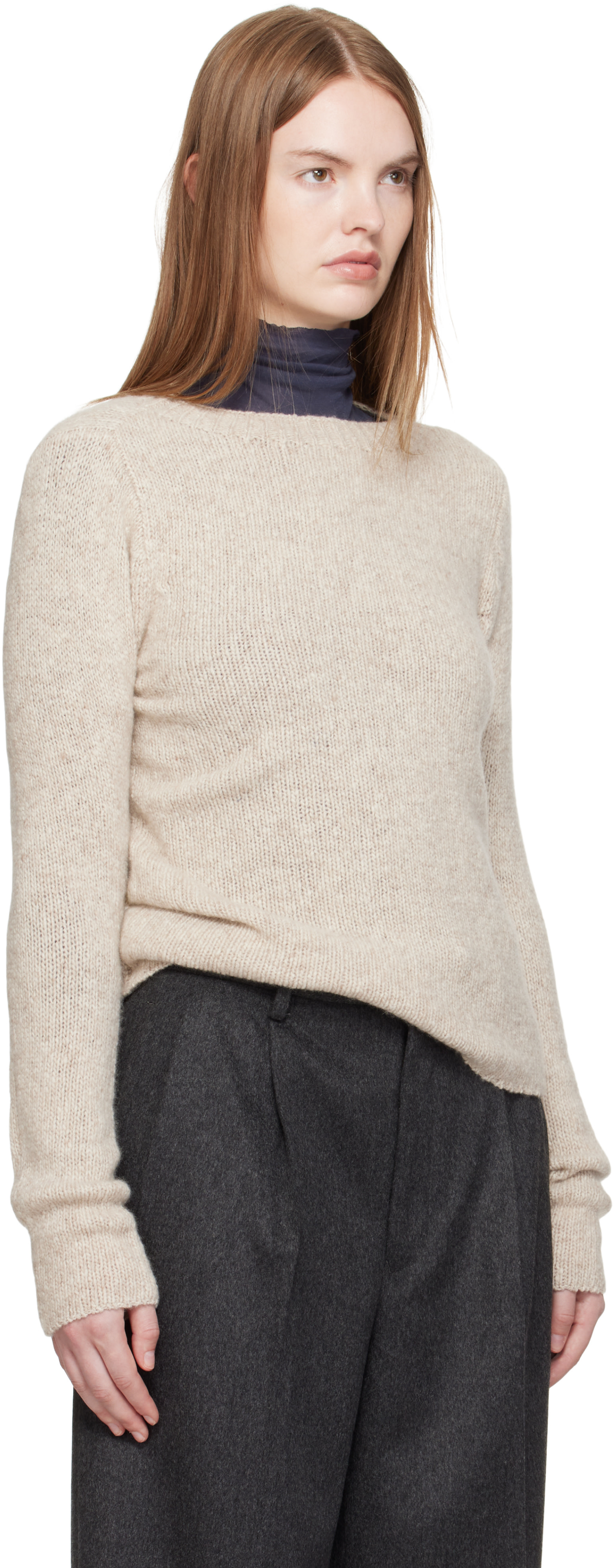 AURALEE - Pull beige en tricot de cachemire