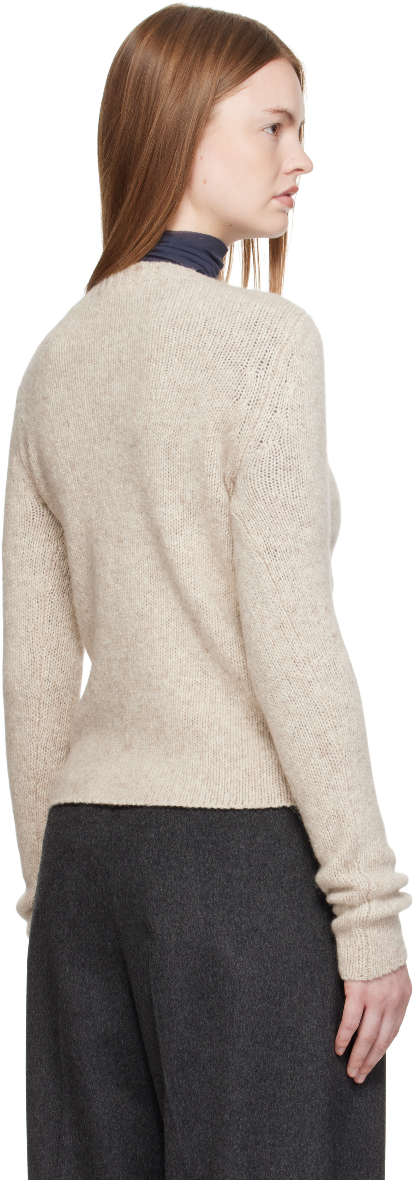AURALEE - Pull beige en tricot de cachemire