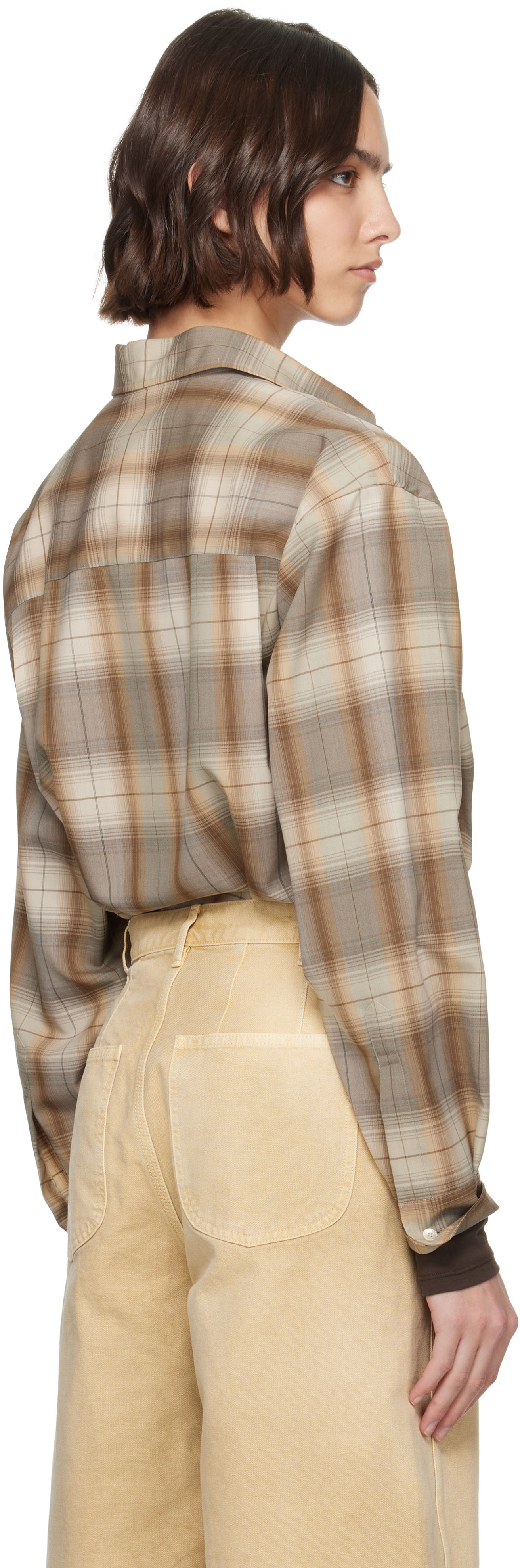 AURALEE: Brown & Gray Super Light Wool Check Shirt | SSENSE AURALEE: Brown & Gray Super Light Wool Check Shirt | SSENSE