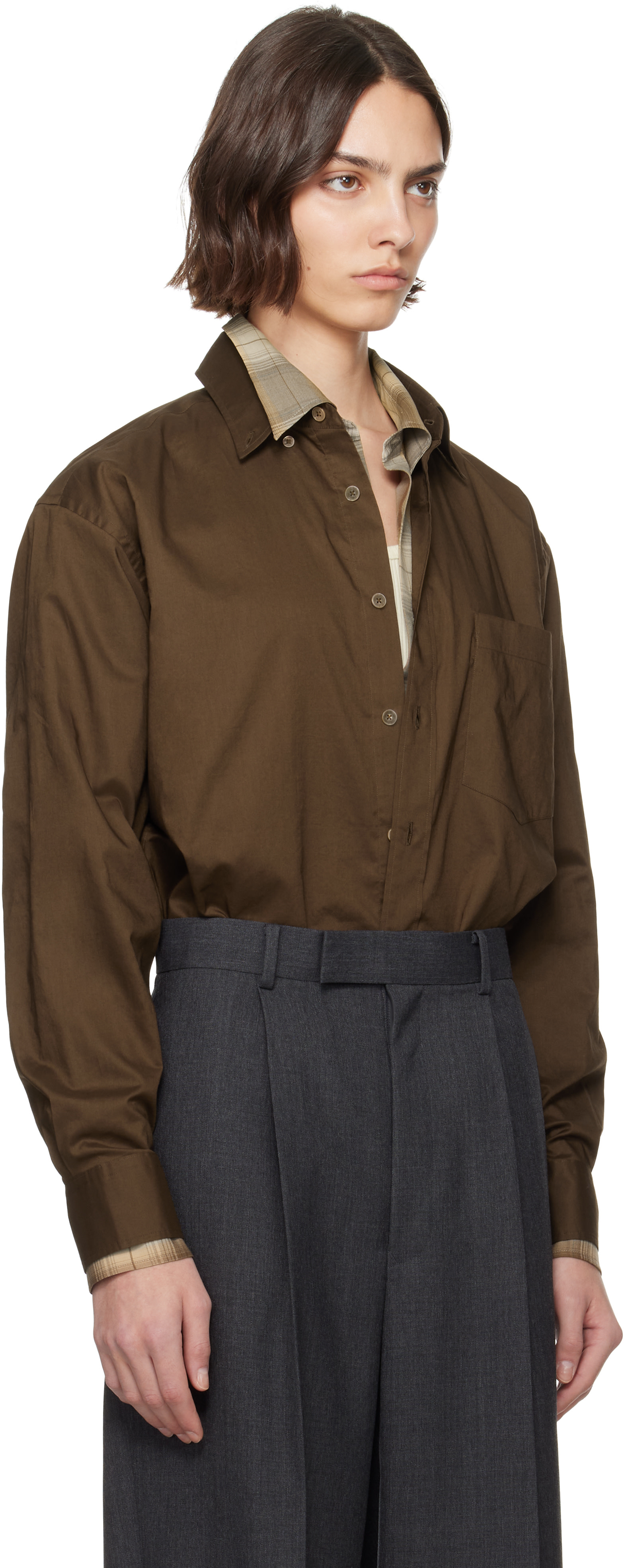 AURALEE: Brown Washed Finx Typewriter Button Down Shirt | SSENSE