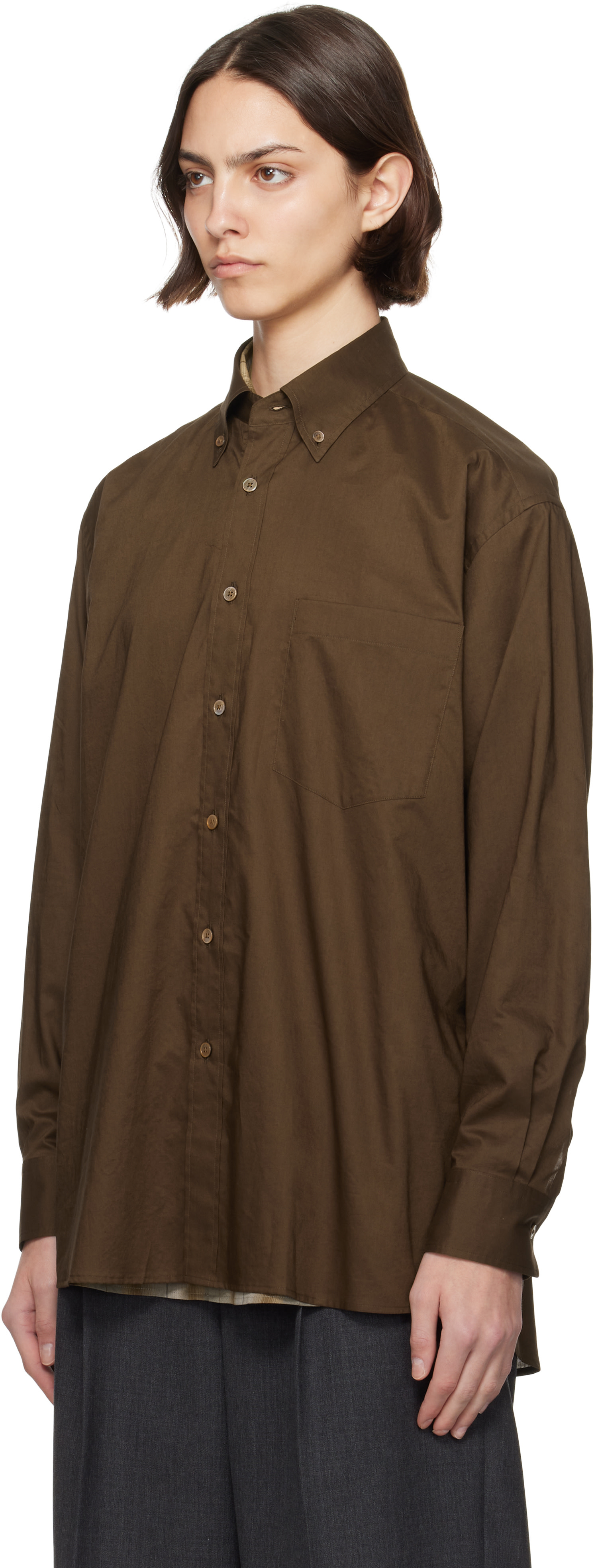 AURALEE: Brown Washed Finx Typewriter Button Down Shirt | SSENSE