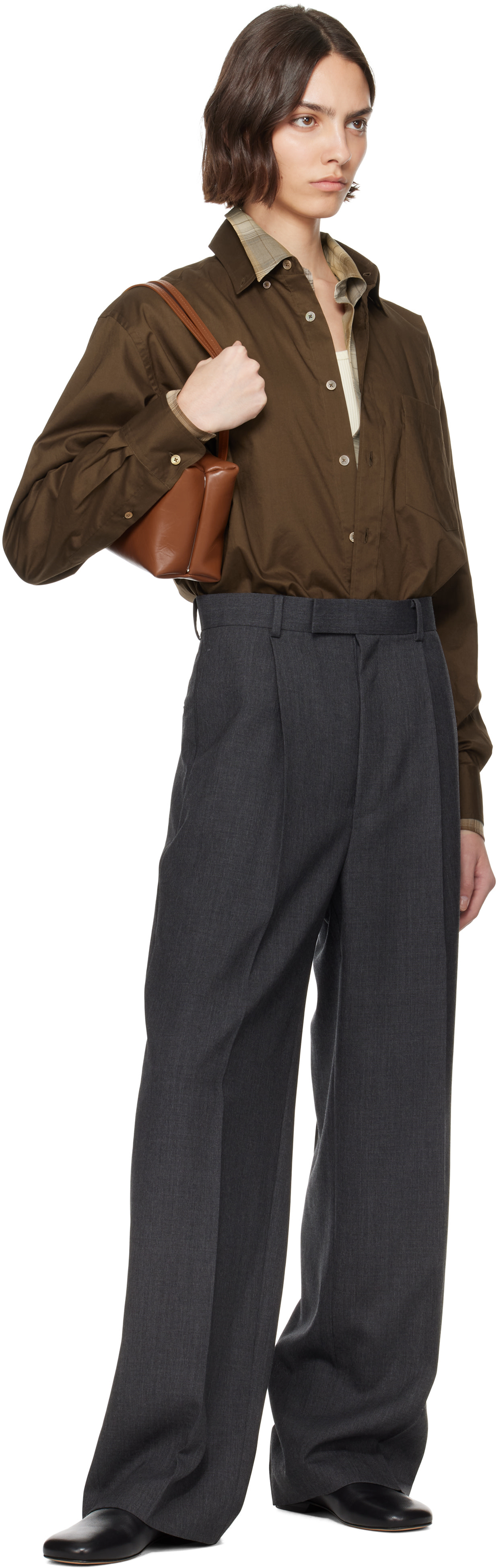 AURALEE: Brown Washed Finx Typewriter Button Down Shirt | SSENSE