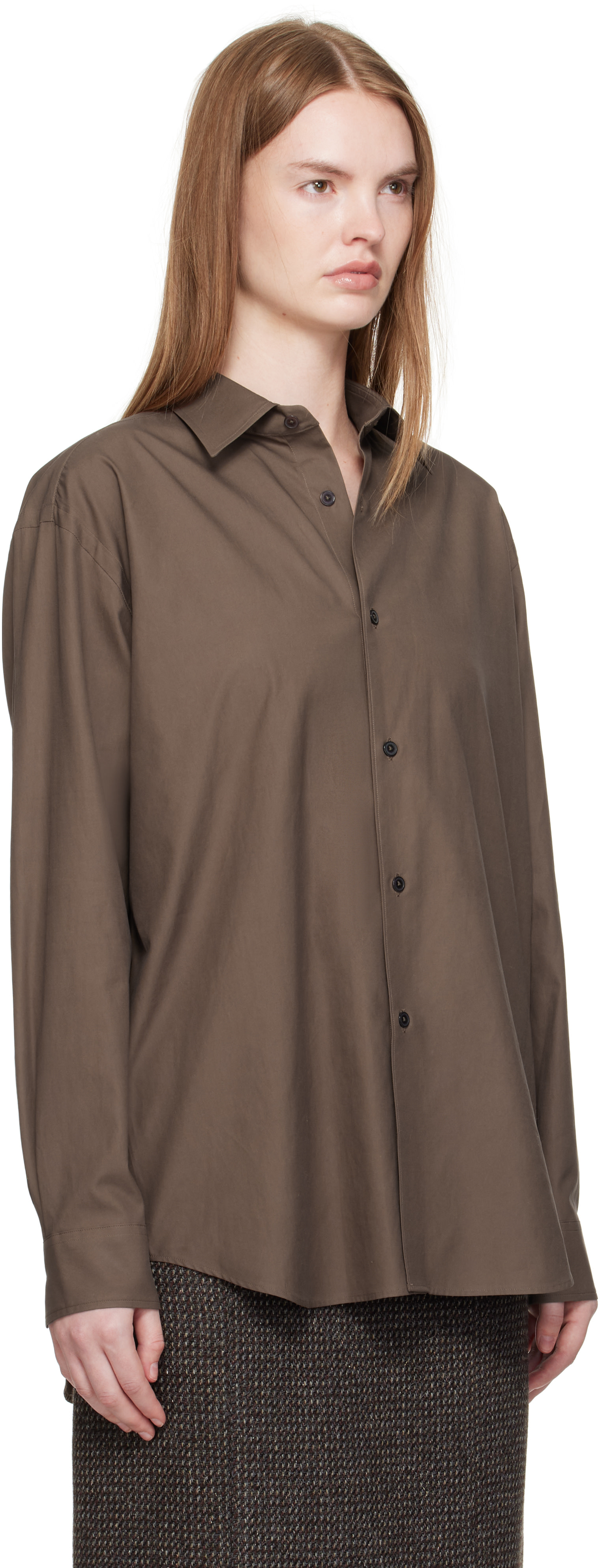 AURALEE: Brown Washed Finx Twill Shirt | SSENSE