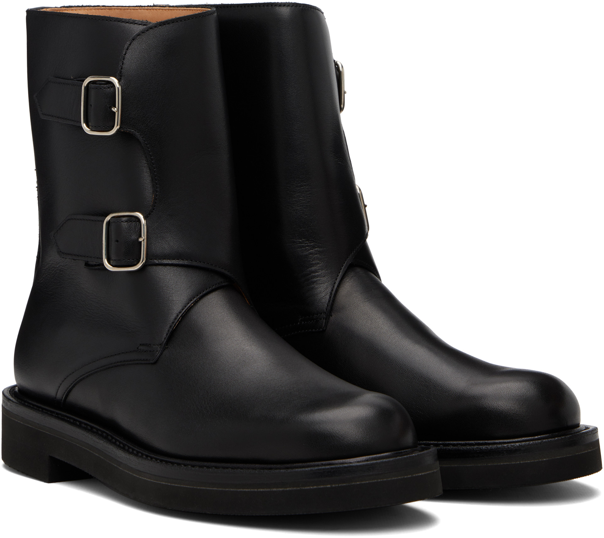 AURALEE: Black Leather Work Boots | SSENSE