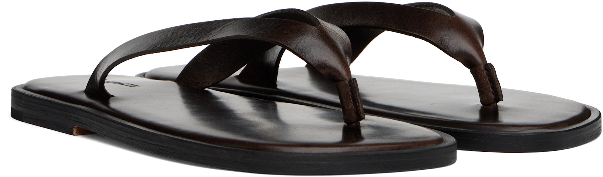 AURALEE - Tongs brunes en cuir