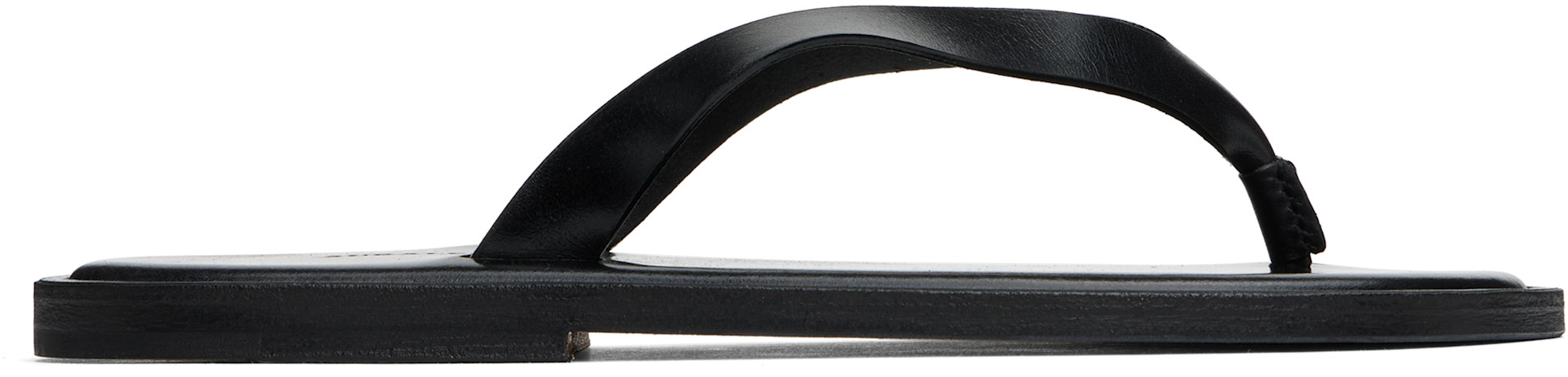 AURALEE: Black Leather Tong Flip-Flops | SSENSE