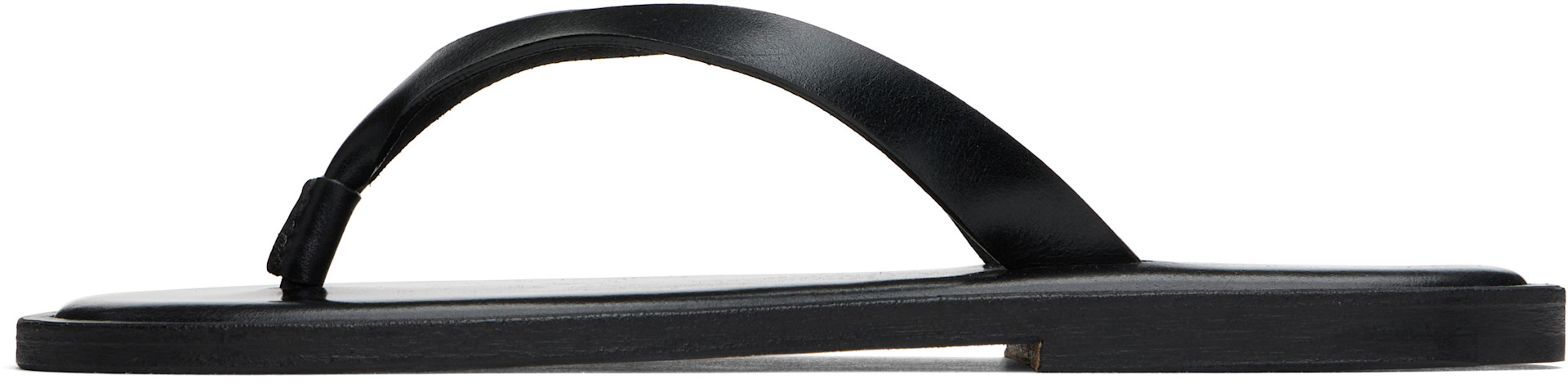 AURALEE: Black Leather Tong Flip-Flops | SSENSE