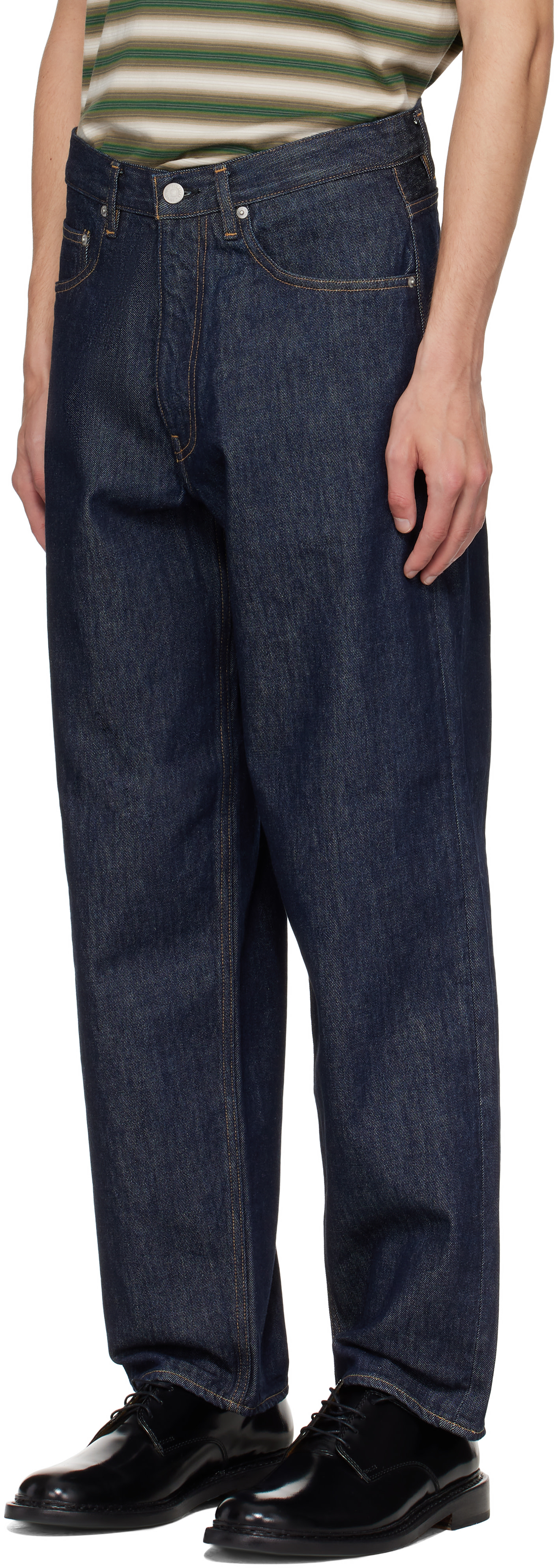 AURALEE: Indigo Hard Twist Denim Wide Jeans | SSENSE