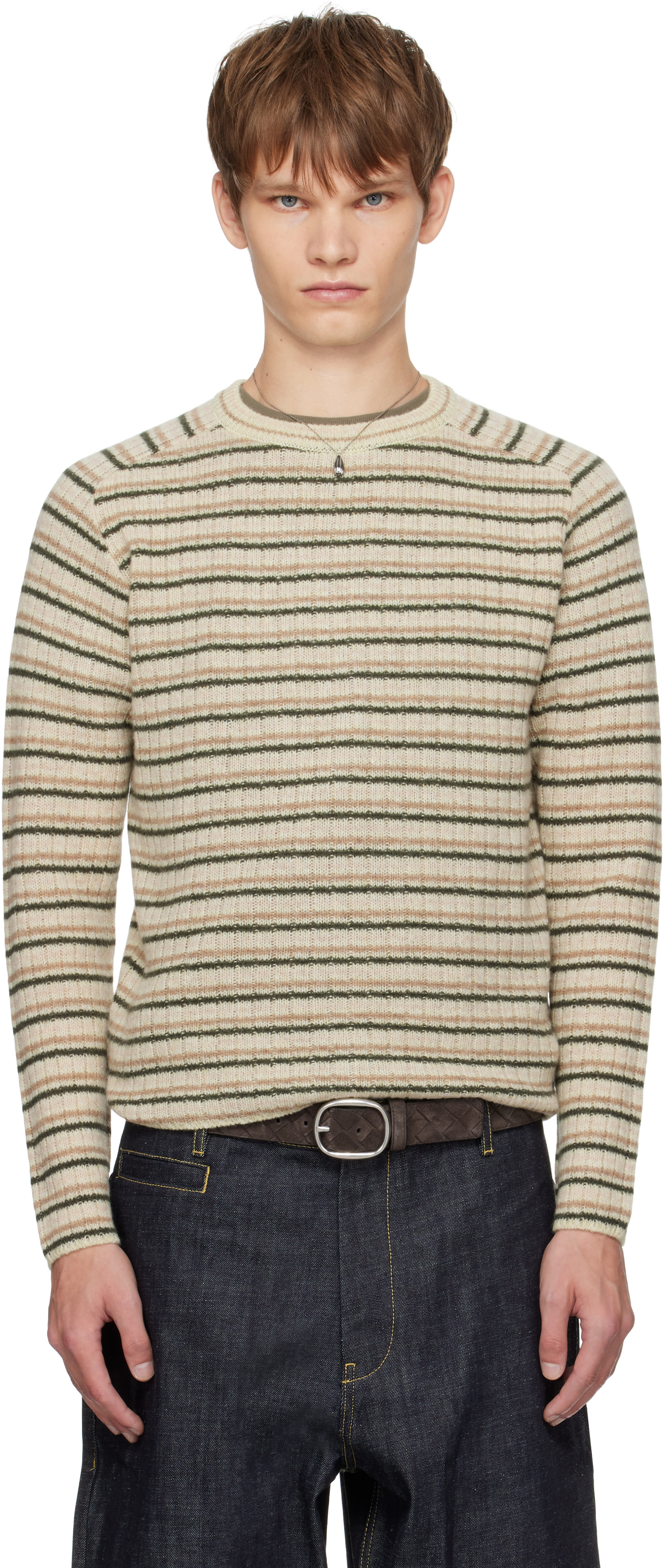 AURALEE: Beige Shetland Wool Cashmere Rib Knit Sweater | SSENSE