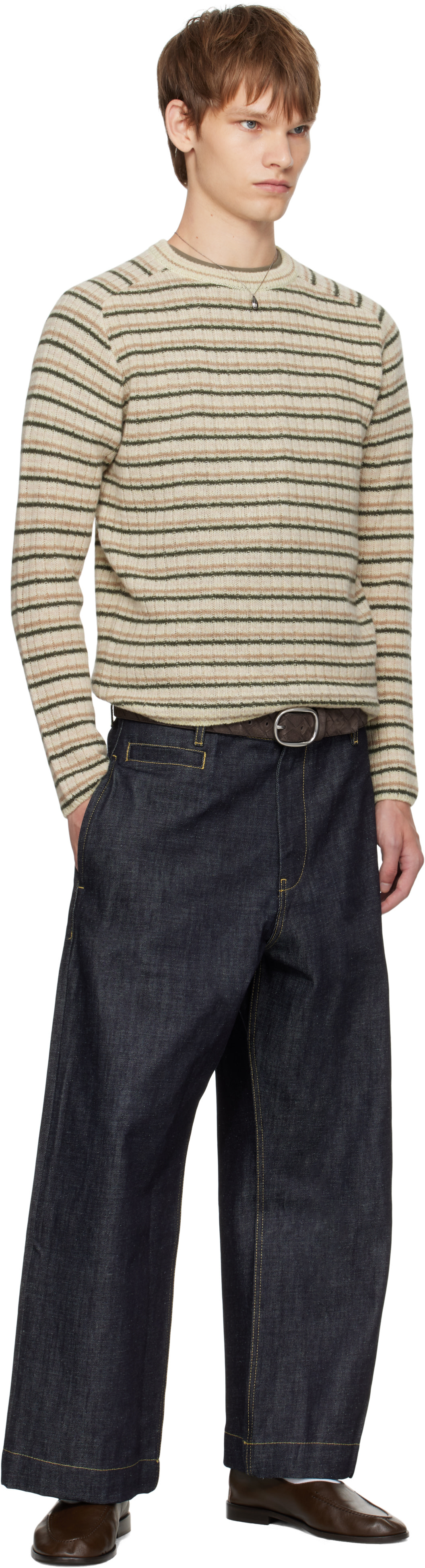 AURALEE: Beige Shetland Wool Cashmere Rib Knit Sweater | SSENSE