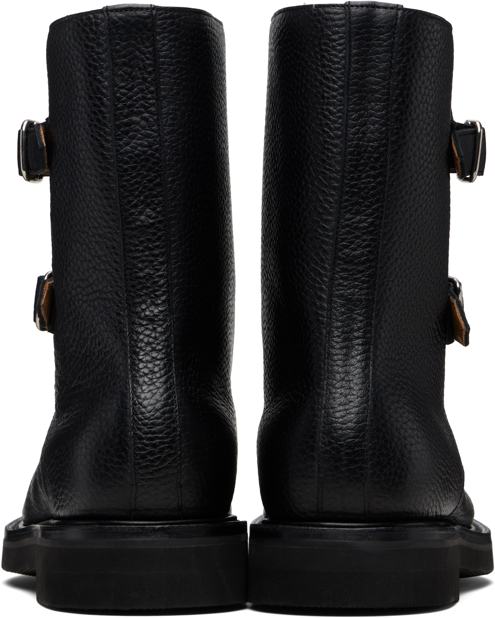 AURALEE: Black Leather Work Boots | SSENSE Canada