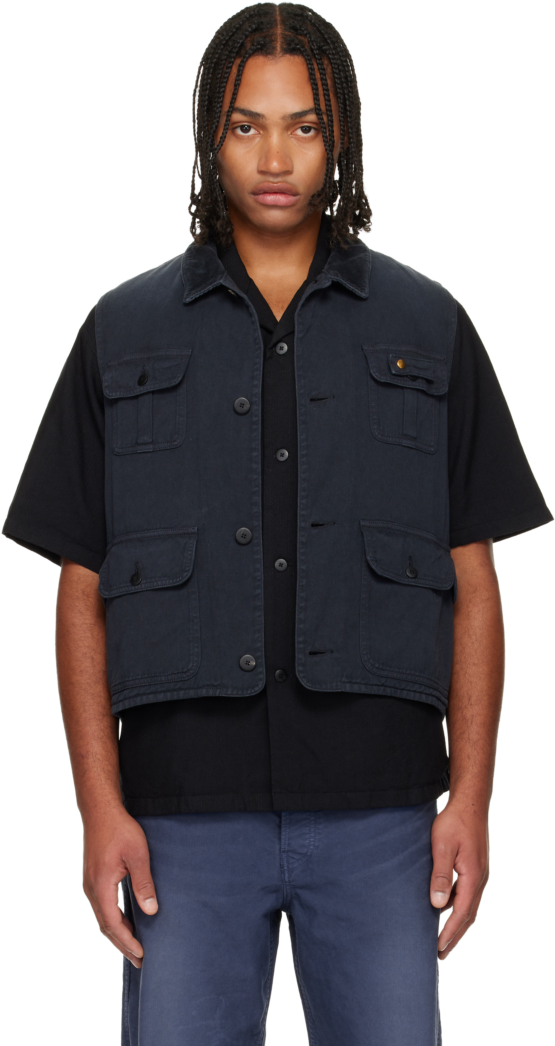 visvim MATTO HUNTING VEST新品未使用 BLACK visvim: Black Matto Hunting Denim Vest | SSENSE