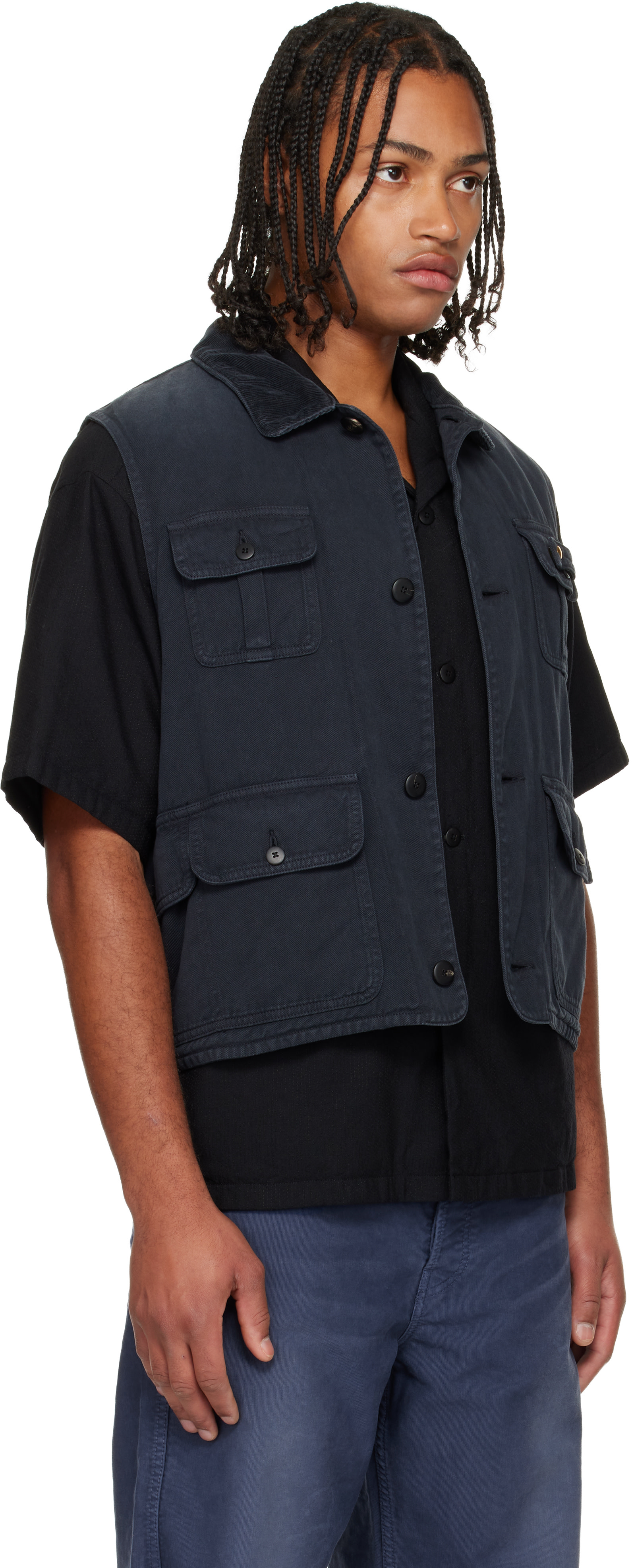 visvim: Black Matto Hunting Denim Vest | SSENSE