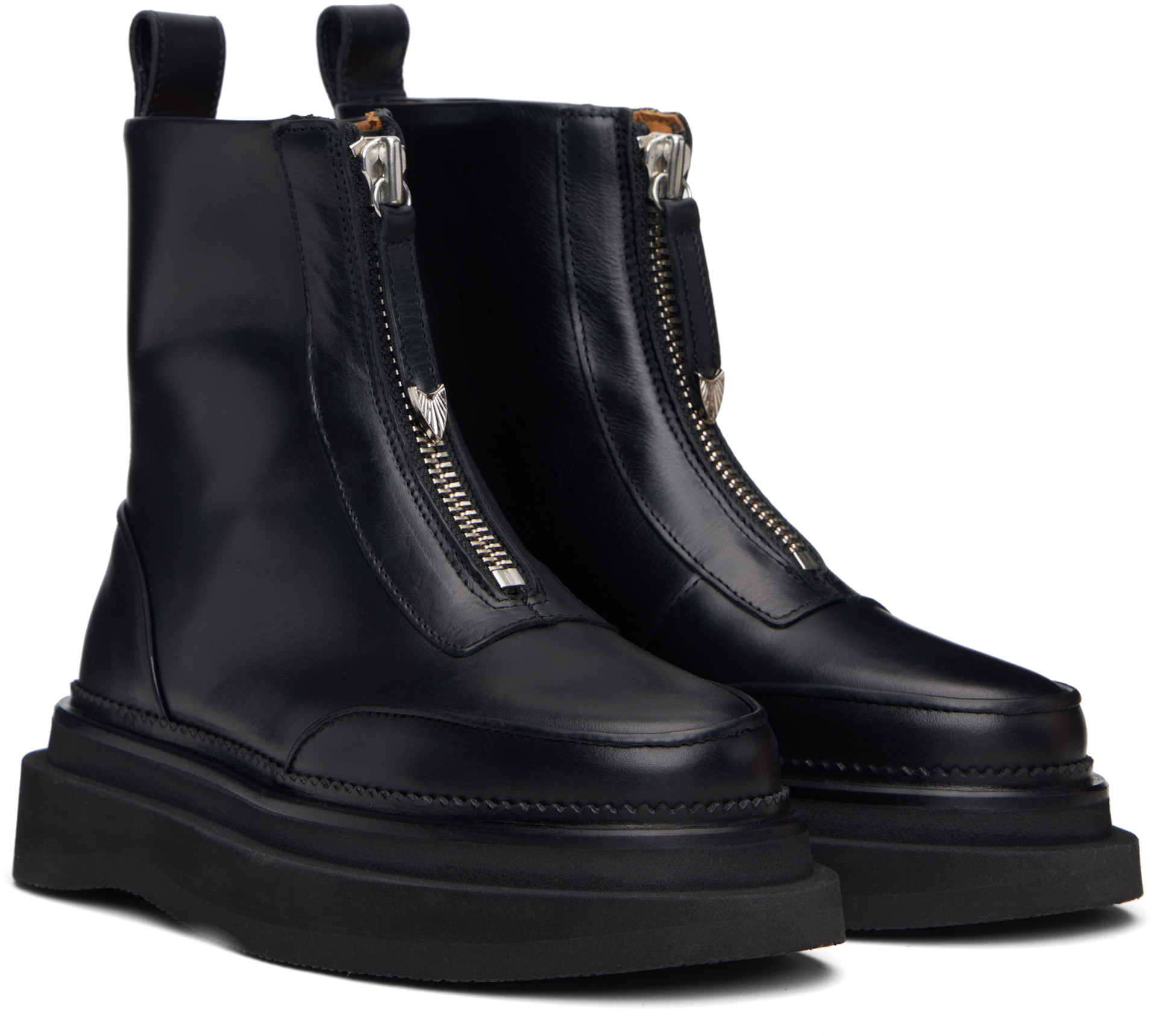 Toga Pulla: Black Hard Leather Boots | SSENSE Canada