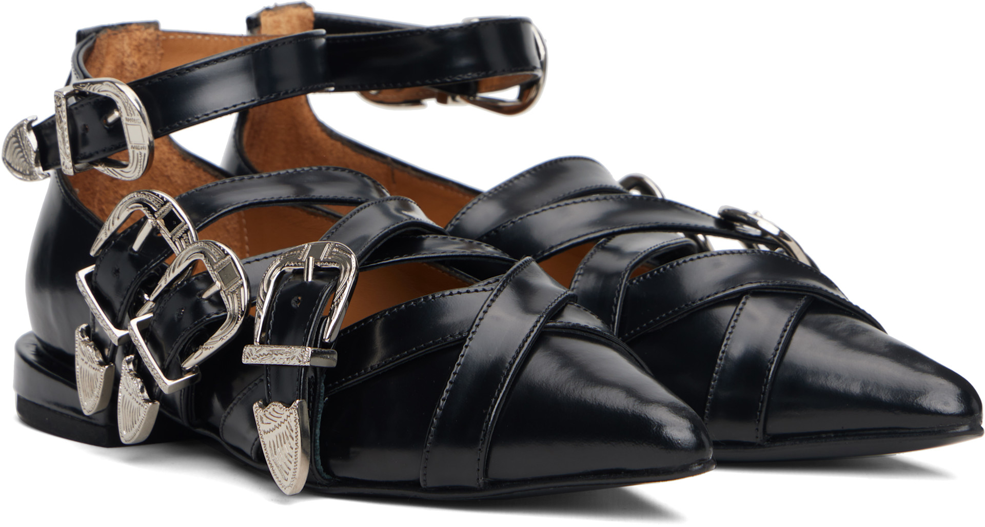 Toga Pulla: Black Polido Flats | SSENSE