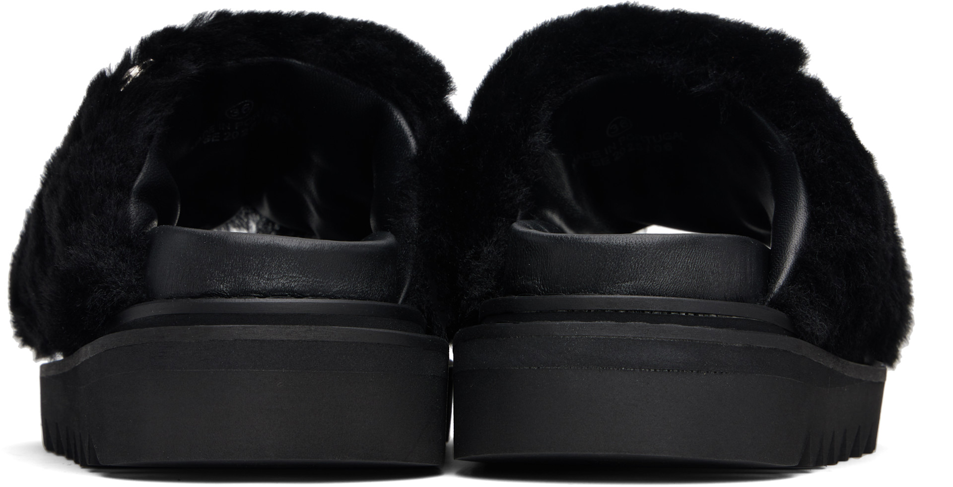 TOGA PULLA ファーフラットシューズ 38 Toga Pulla: Black Fur Concho Slippers | SSENSE