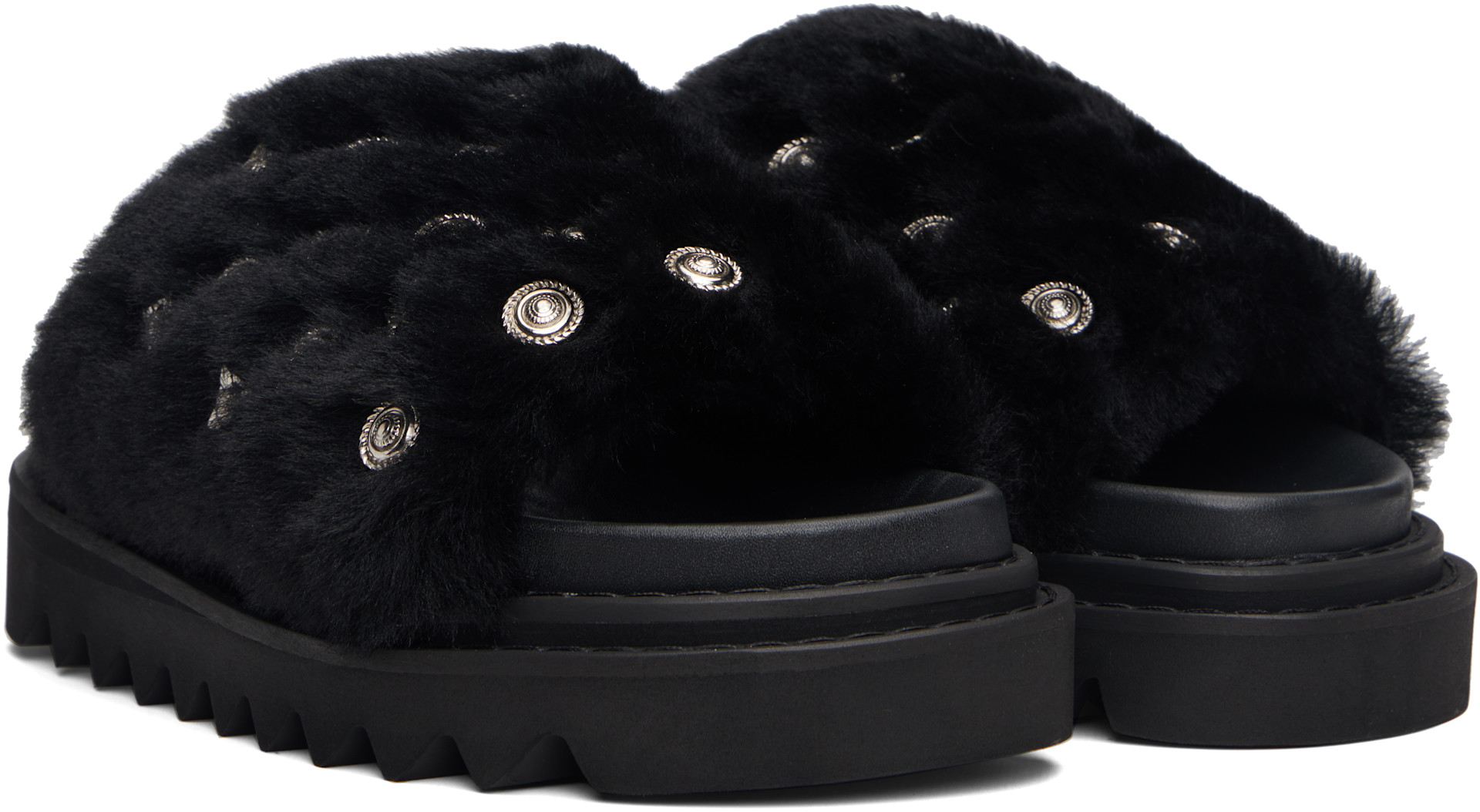 Toga Pulla: Black Fur Concho Slippers | SSENSE