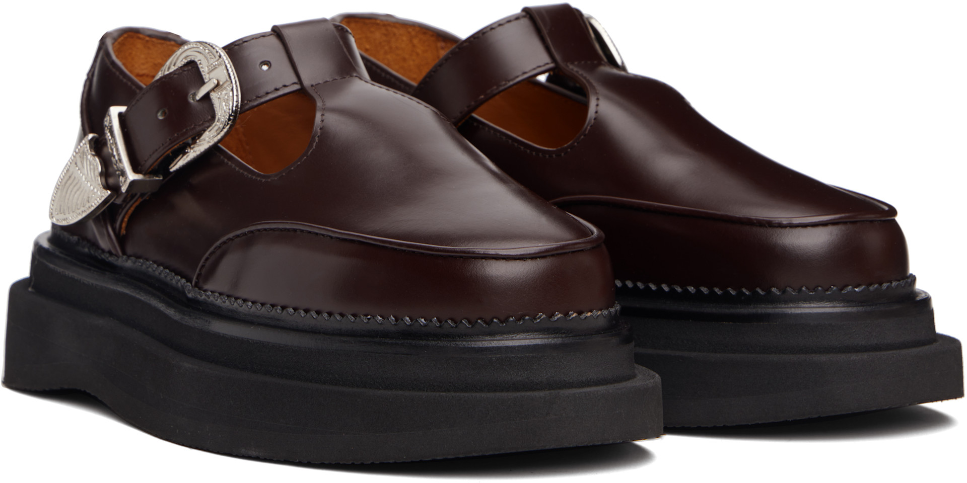 Toga Pulla: SSENSE Exclusive Brown T-Bar Mary Jane Loafers | SSENSE