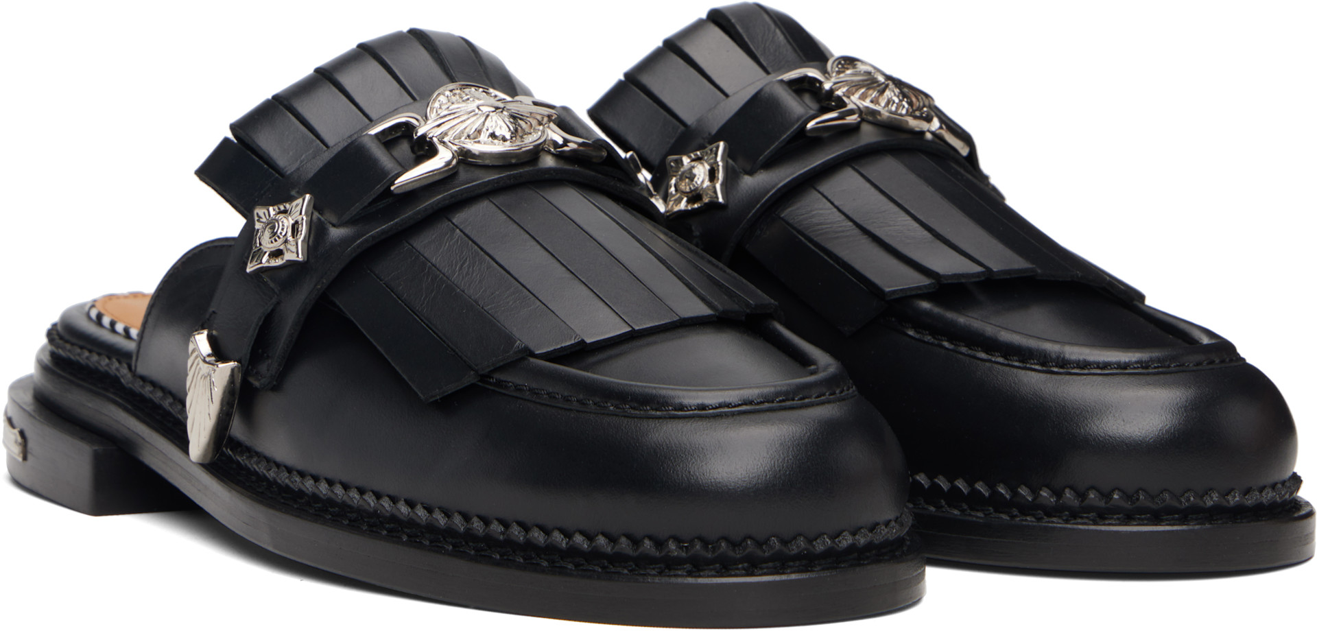Toga Pulla: Black Hard Leather Slip-on Loafers | SSENSE Canada