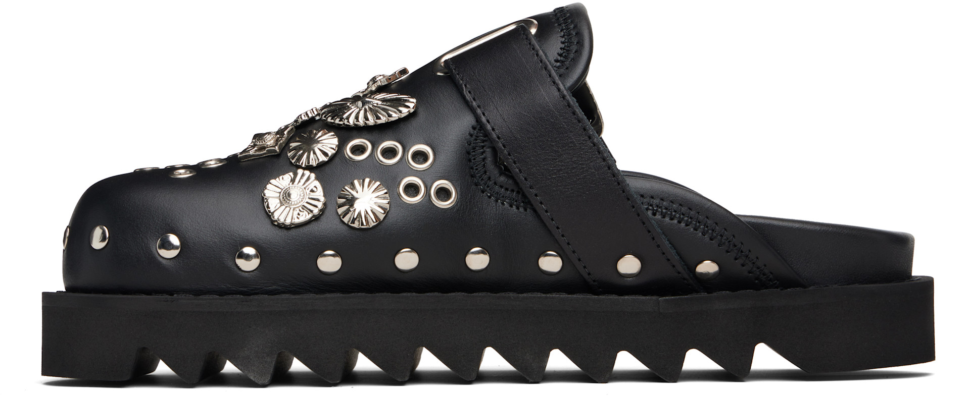 TOGAパンプス37 Toga Pulla: Black Eyelet Metal Sabot Loafers | SSENSE