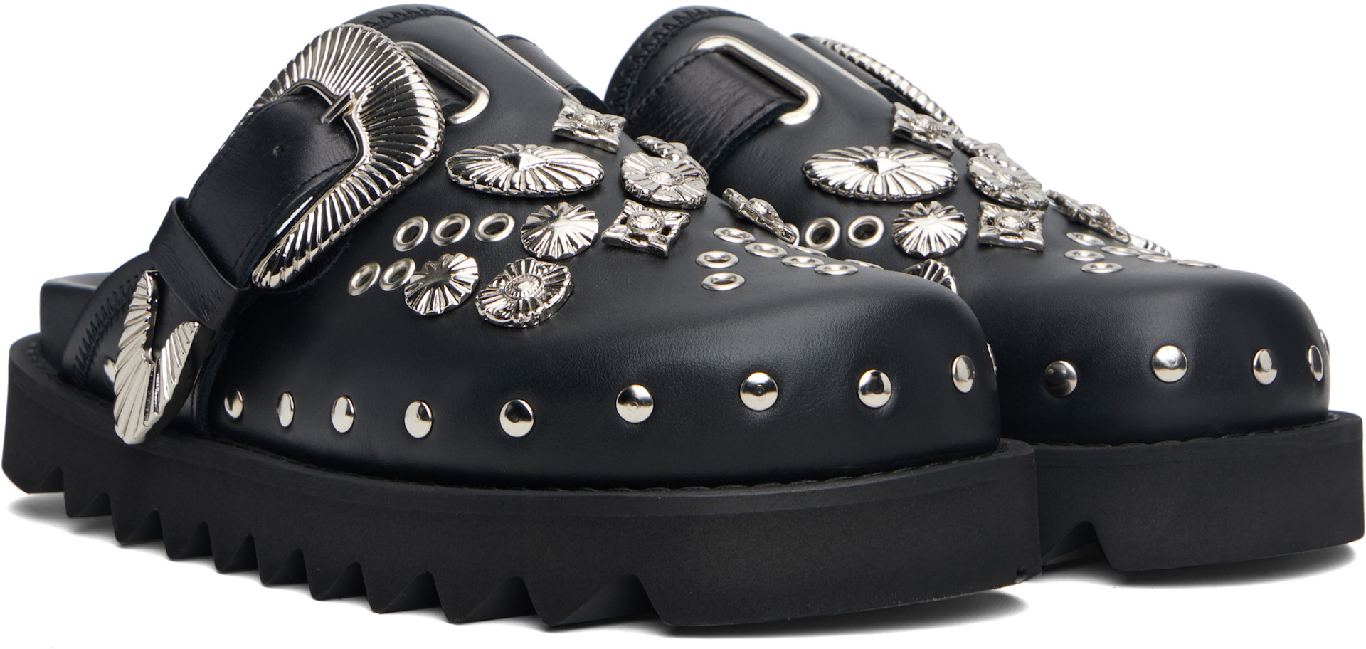 Toga Pulla: Black Eyelet Metal Sabot Loafers | SSENSE