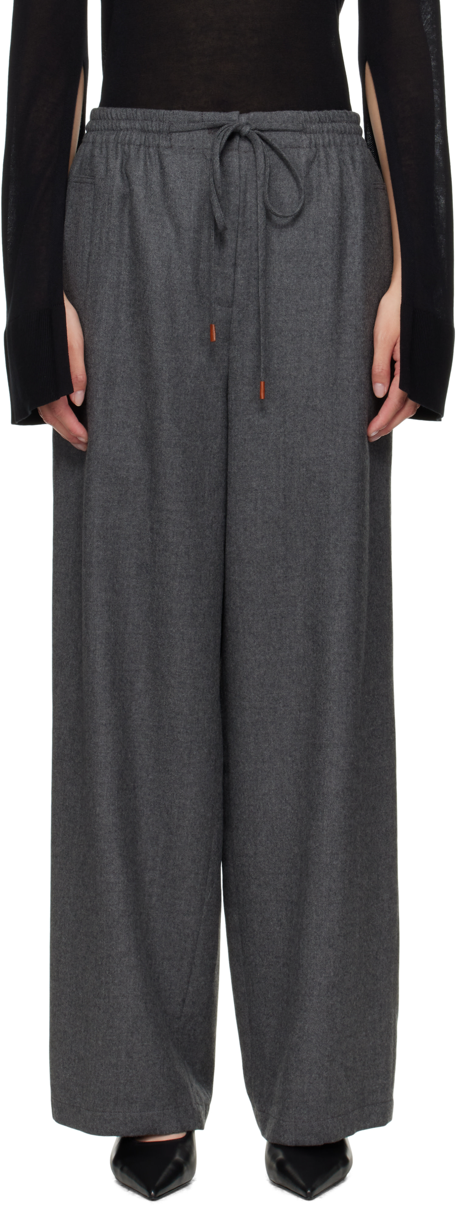 LE17SEPTEMBRE: Gray Drawstring Easy Wool Trousers | SSENSE