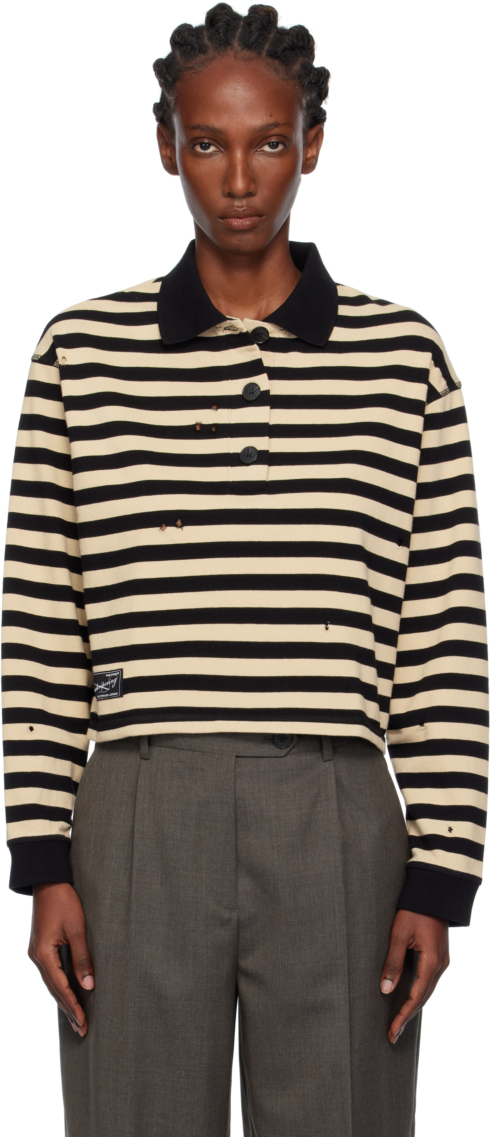 mfpen: Black & Beige Cropped Fractured Polo | SSENSE