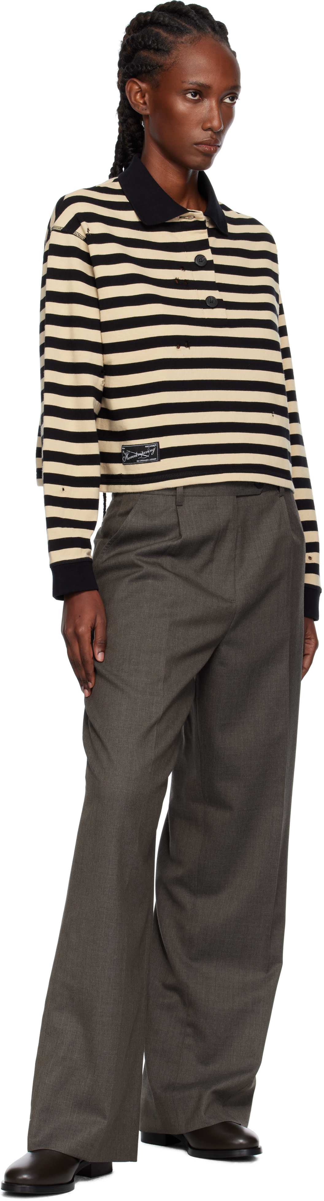 mfpen: Black & Beige Cropped Fractured Polo | SSENSE